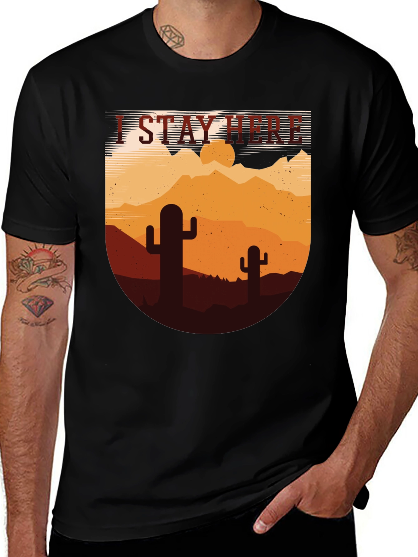Variant 30 of I Stay Here Graphic Tee - Desert Cactus Design