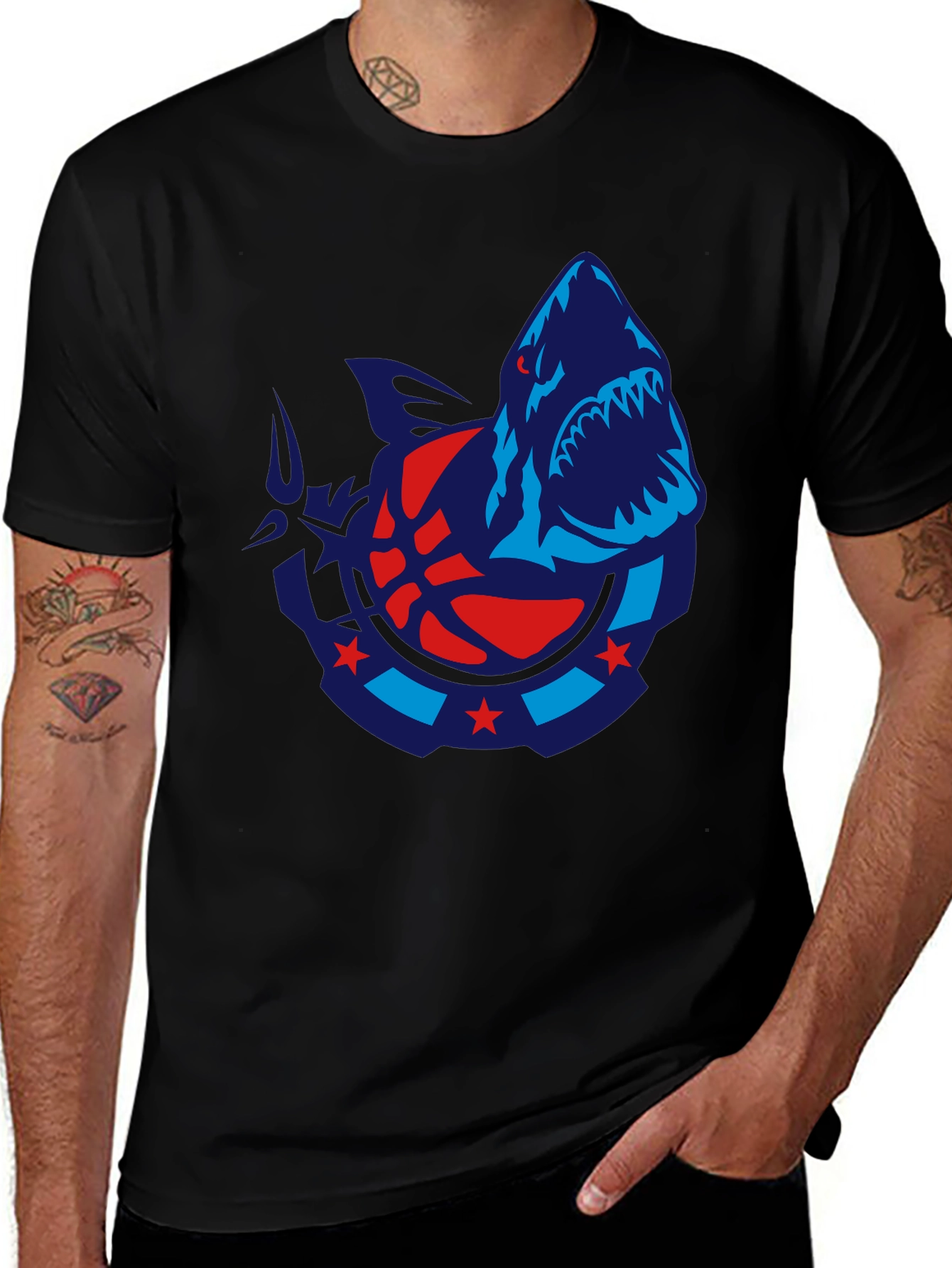 Variant 2 of Shark Basketball Graphic Tee - Men's Black T-Shirt