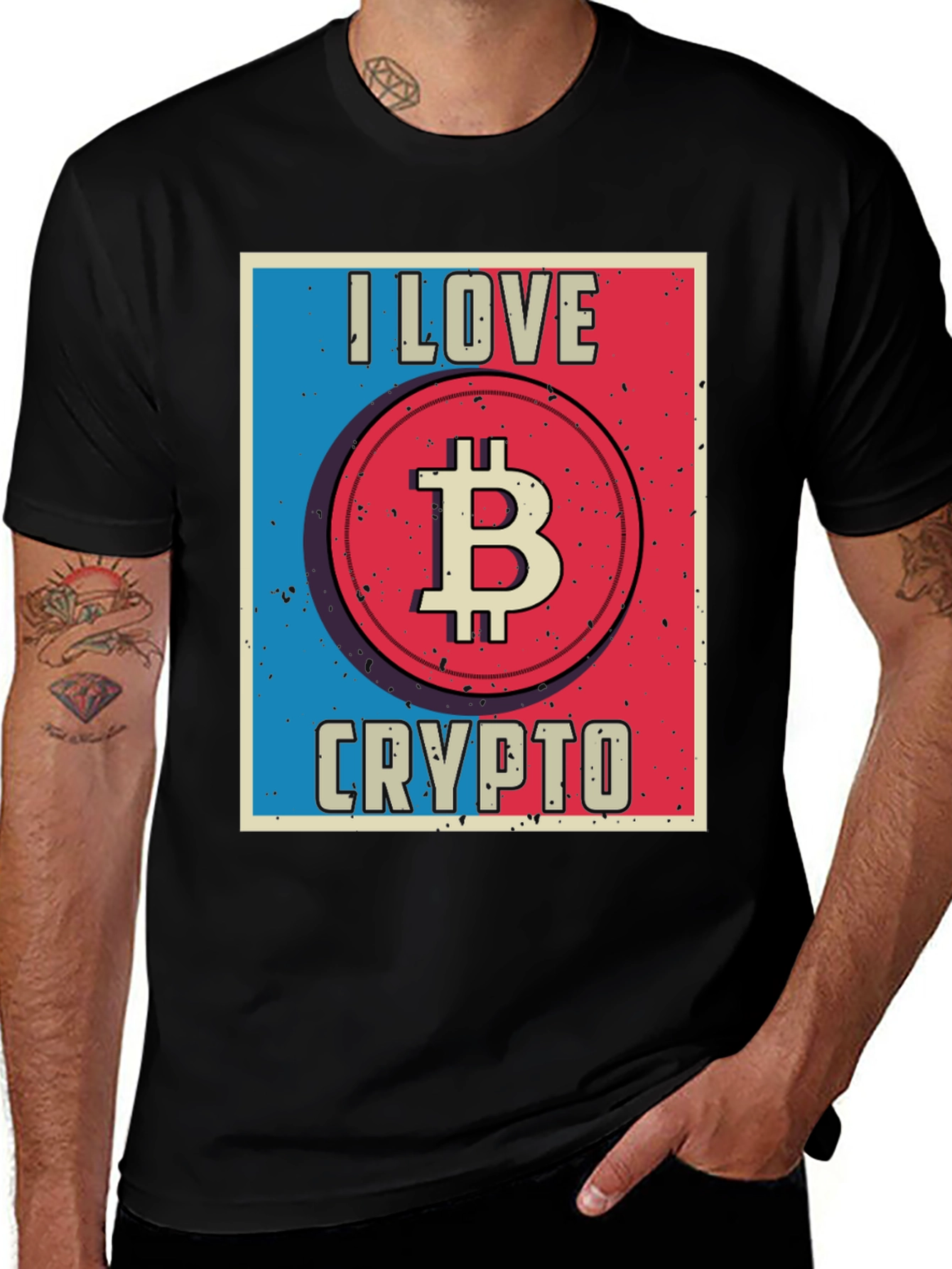 Variant 13 of I Love Crypto Bitcoin Black T-Shirt
