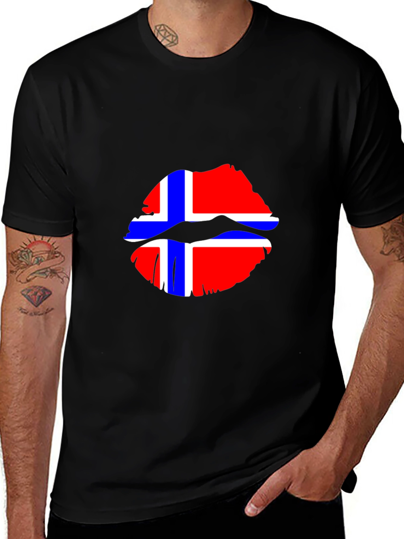 Variant 13 of Norway Flag Lips Graphic Tee - Black