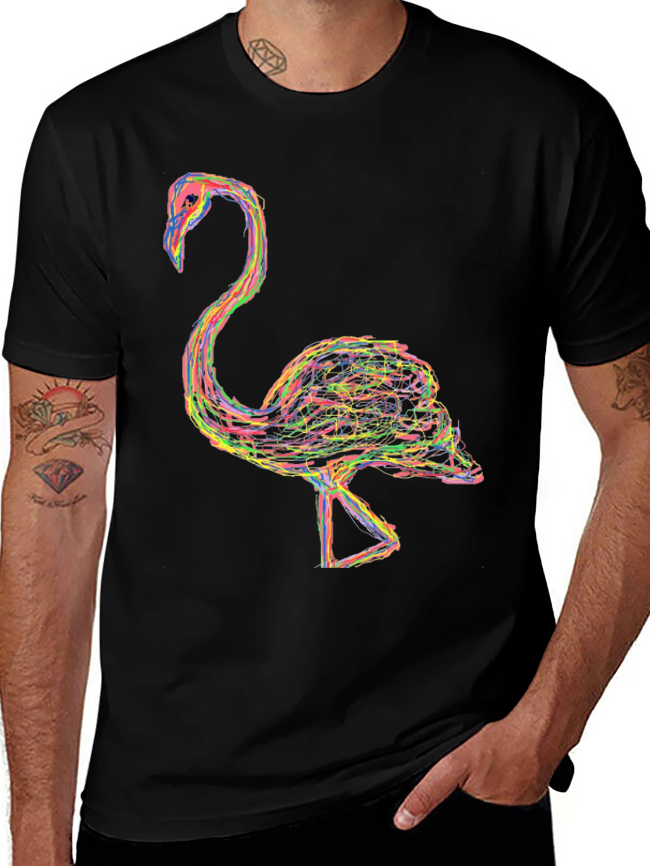 Variant 22 of Vivid Flamingo Graphic Tee - Black Cotton Comfort
