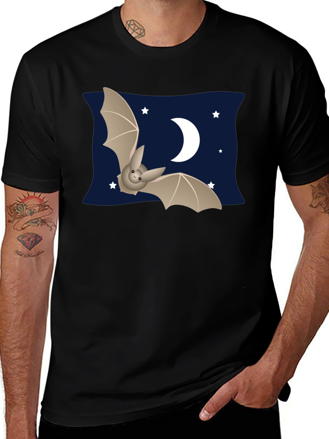 Variant 9 of Cute Bat & Moon Graphic T-Shirt - Black