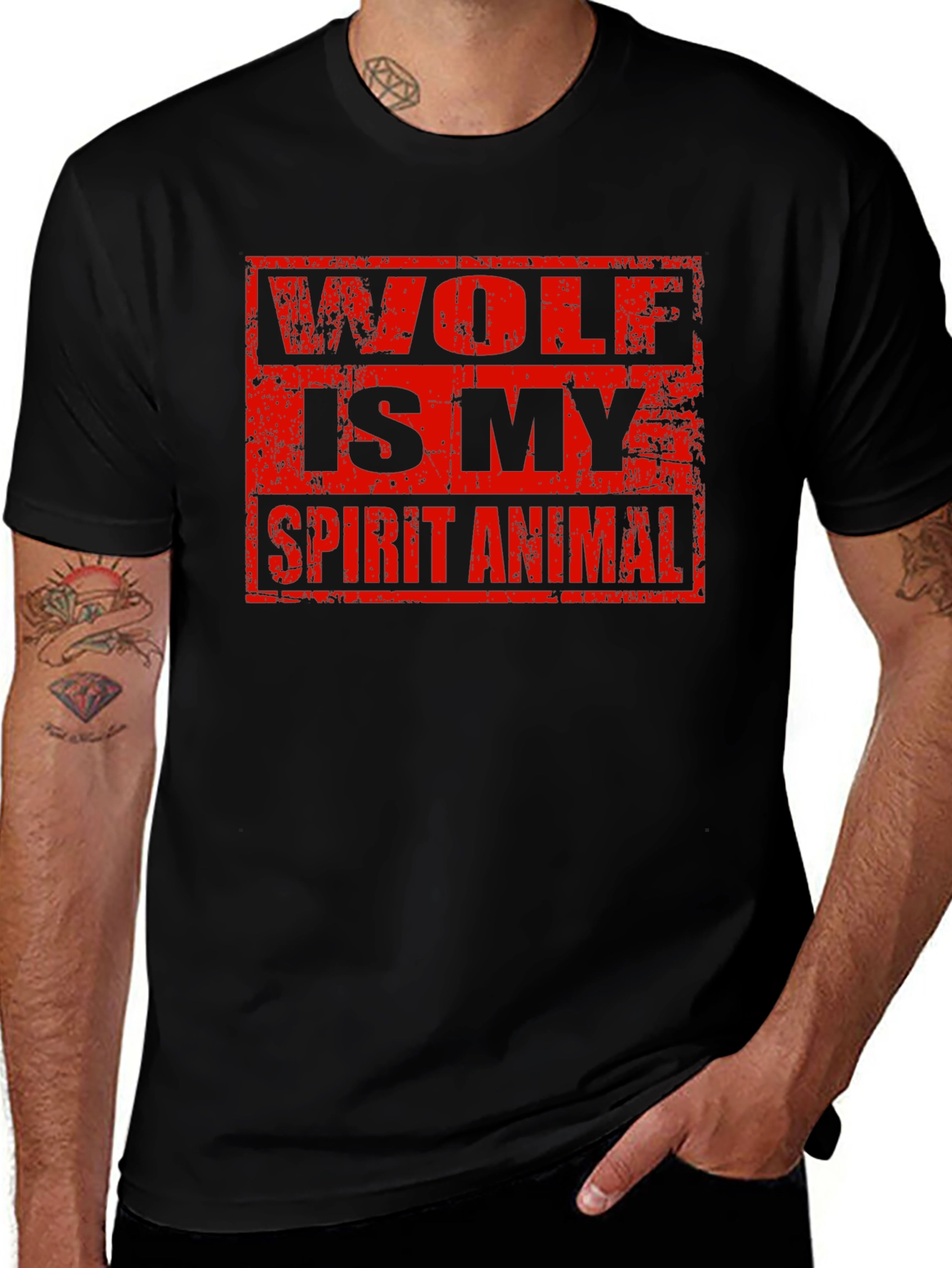 Variant 27 of Wolf Spirit Animal Graphic Tee - Black