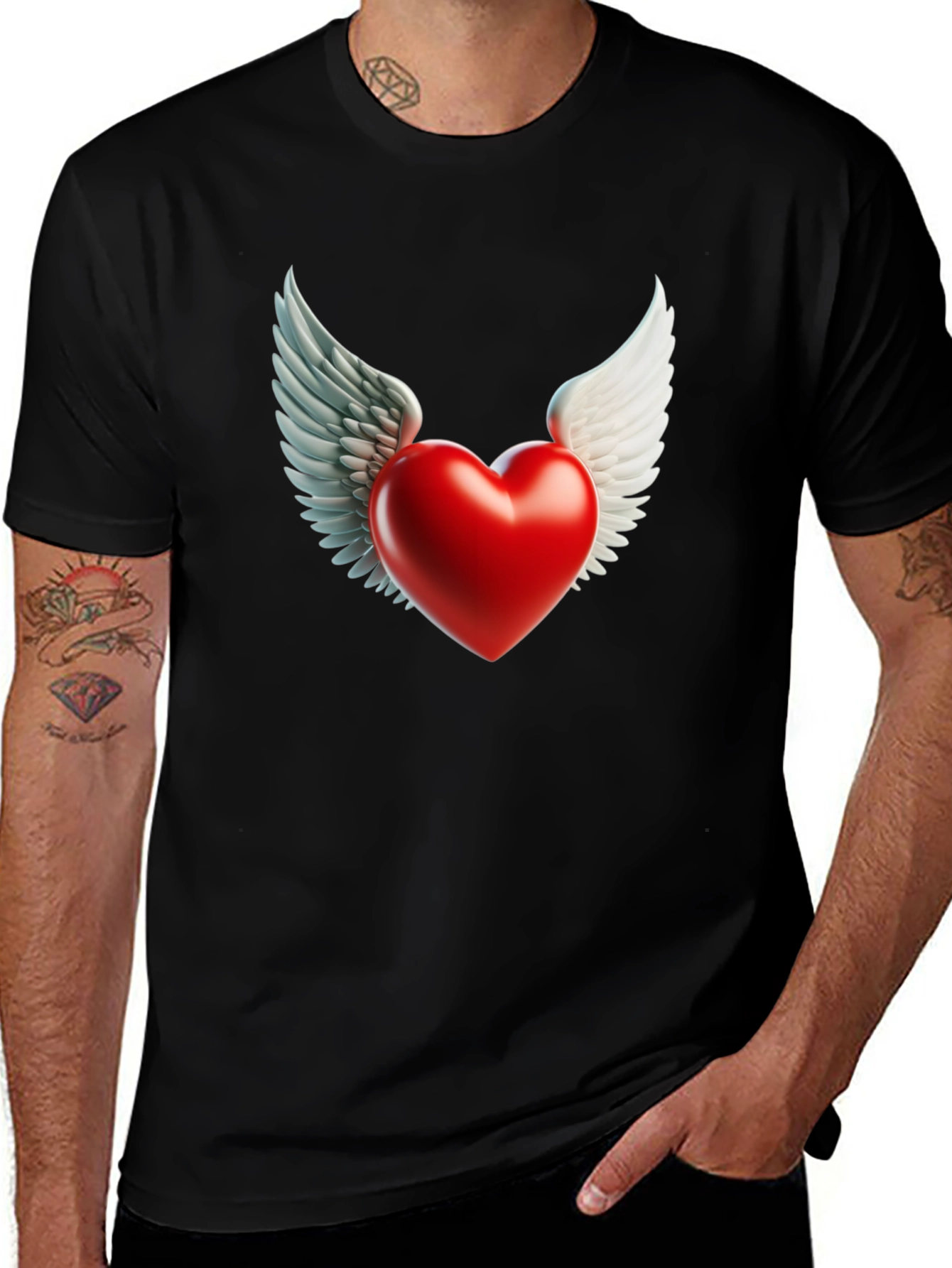 Black Winged Heart Graphic Tee - Black Cotton Blend main image