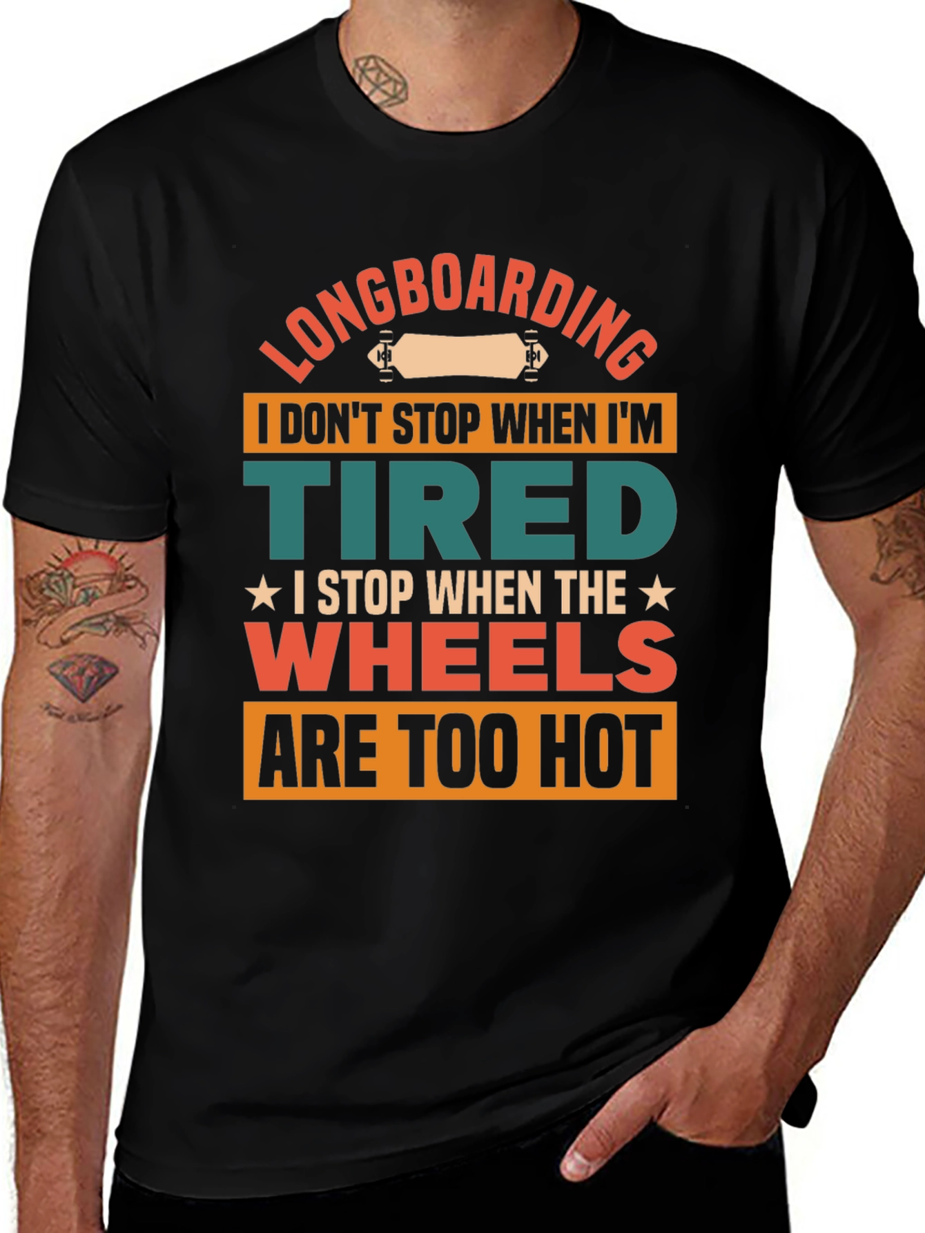 Black Longboarding Lover's T-Shirt: Wheels Too Hot! main image