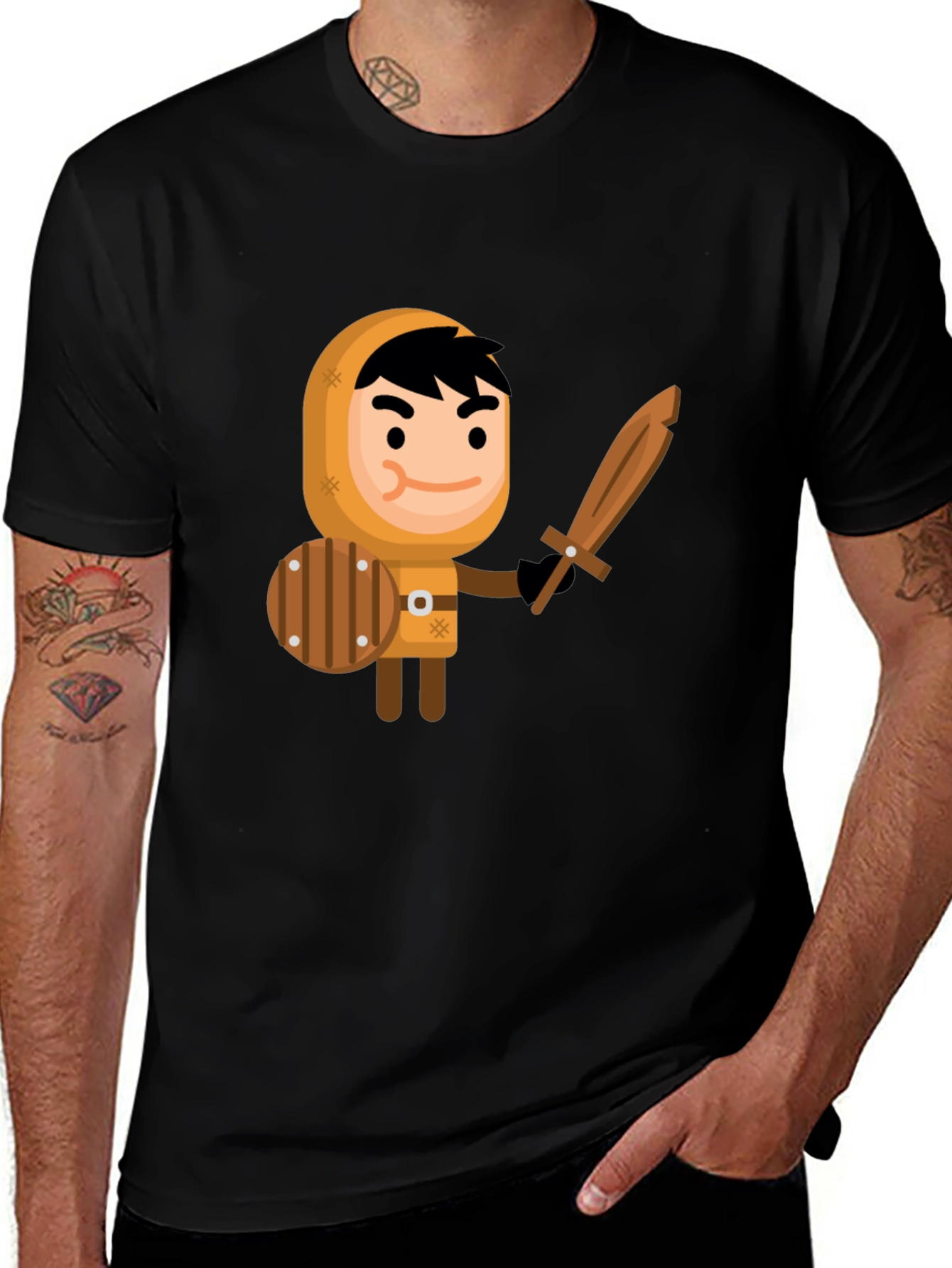 Black Cartoon Knight Graphic Tee - Fun, Unique Design main image