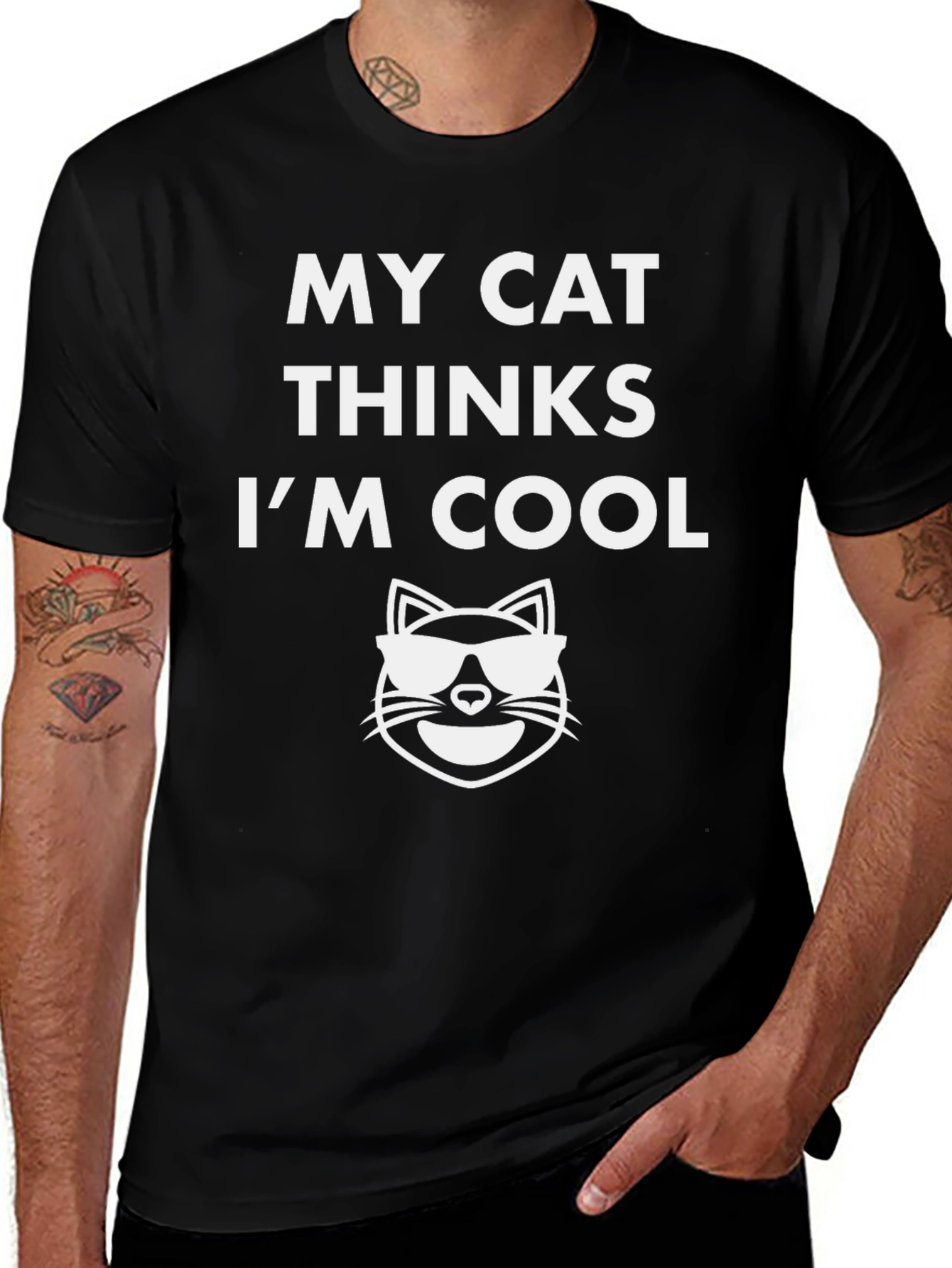 Variant 5 of Cool Cat Graphic Tee - "My Cat Thinks I'm Cool" Black Shirt
