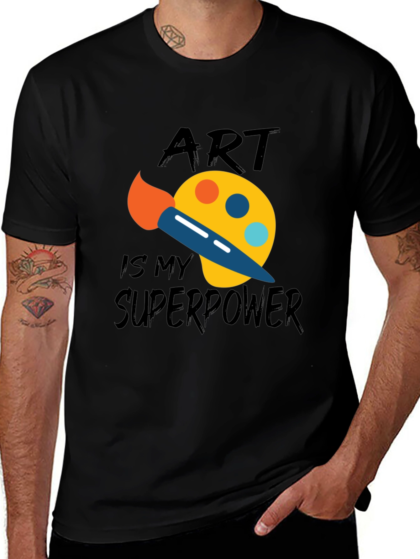 Variant 7 of Art Is My Superpower Graphic Tee - Black Cotton Artist T-Shirt