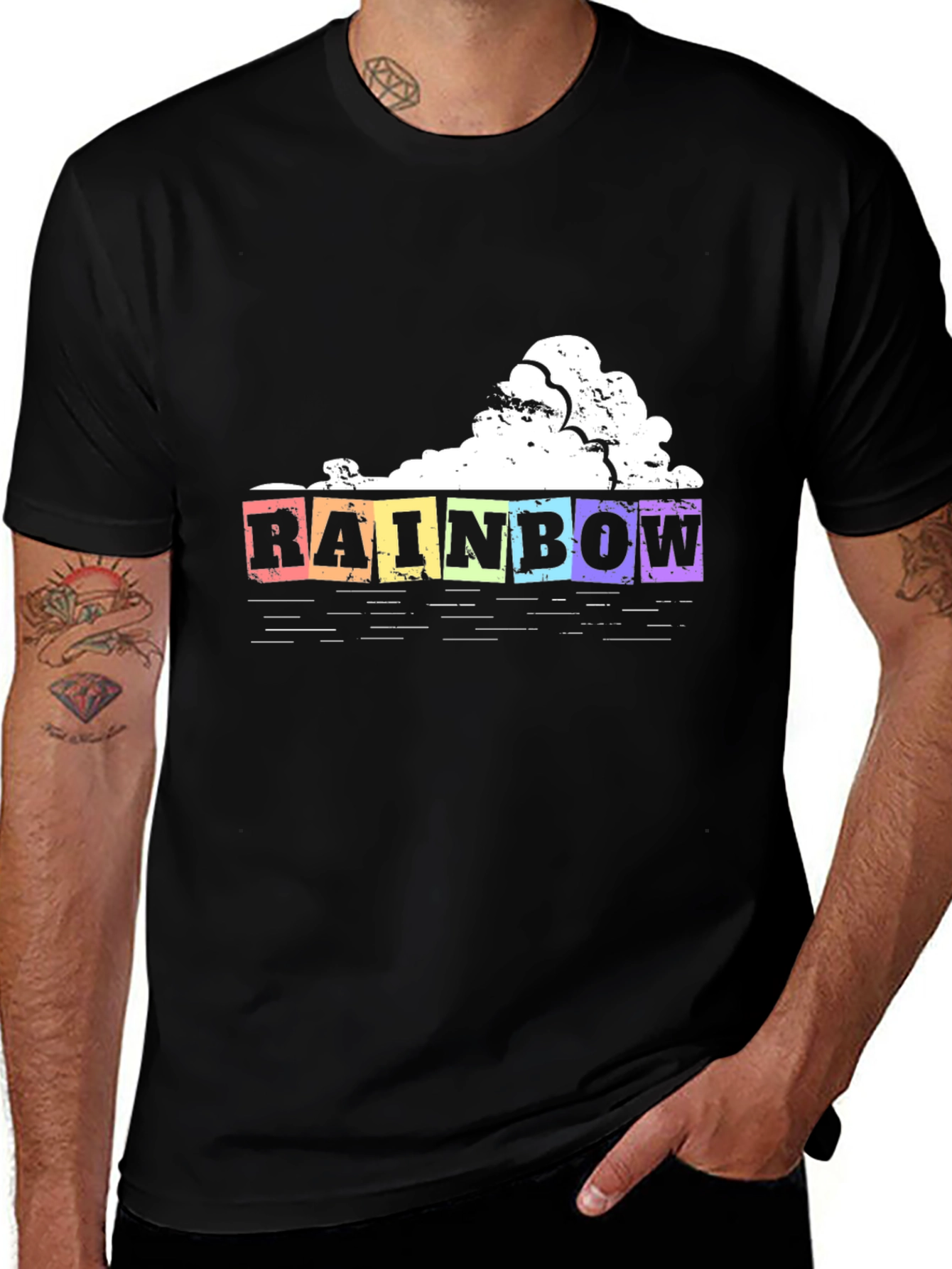 Rainbow Graphic Tee - Block Letter Cloud Design