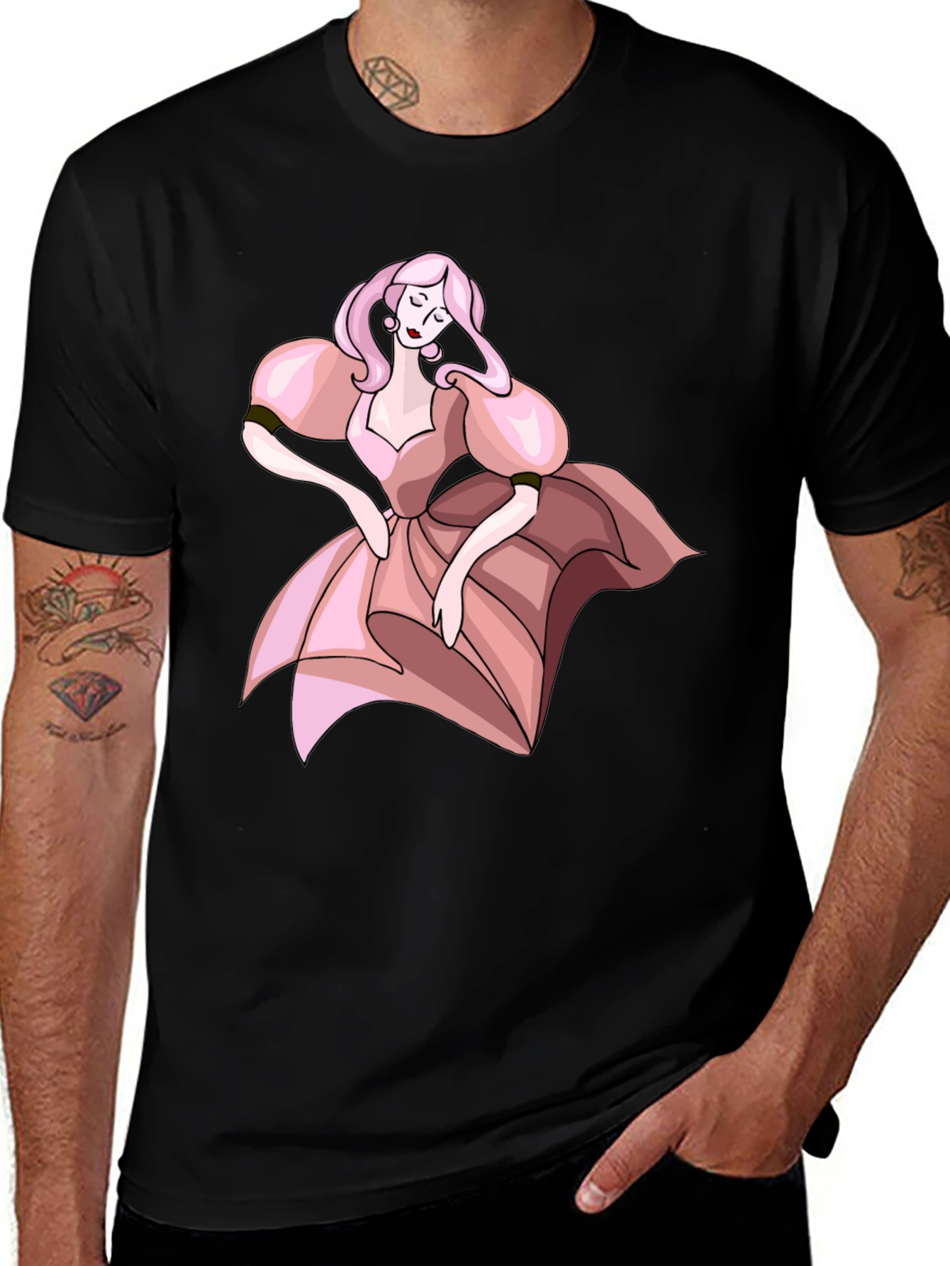 Variant 2 of Black T-Shirt with Pink Dress Cartoon
