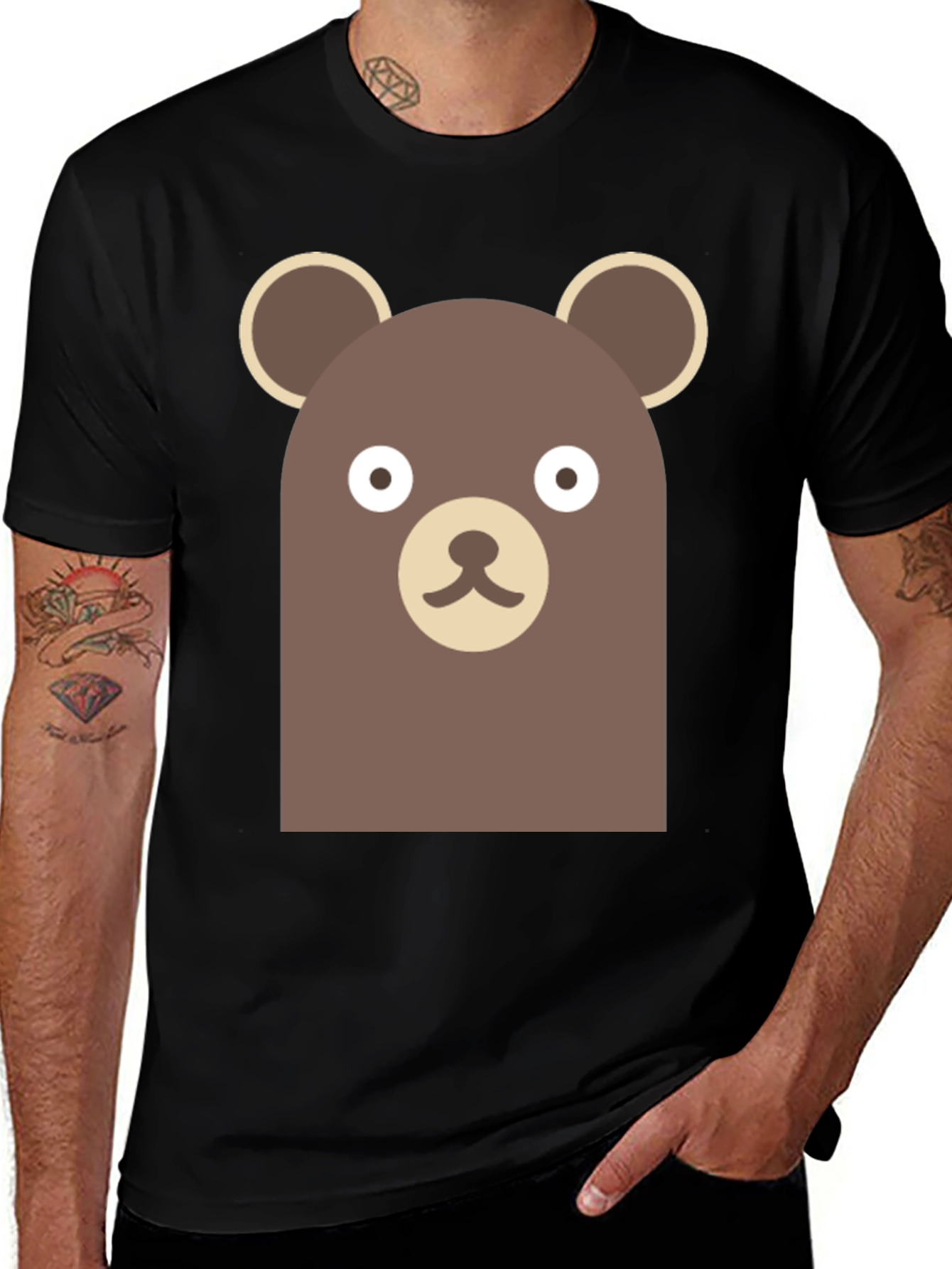 Cute Brown Bear Graphic Black T-Shirt