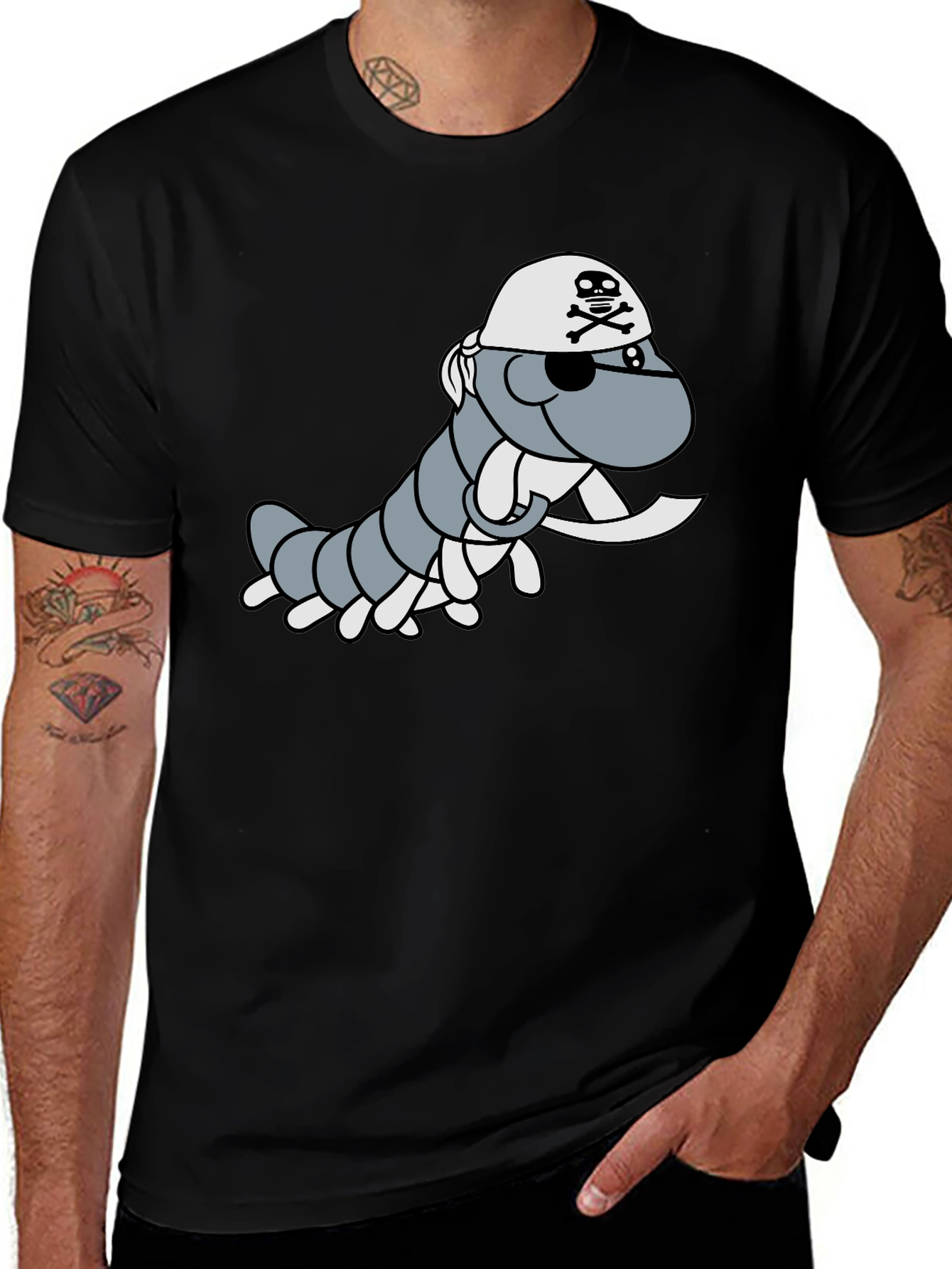 Black Pirate Centipede Graphic Tee - Black Cotton T-Shirt main image