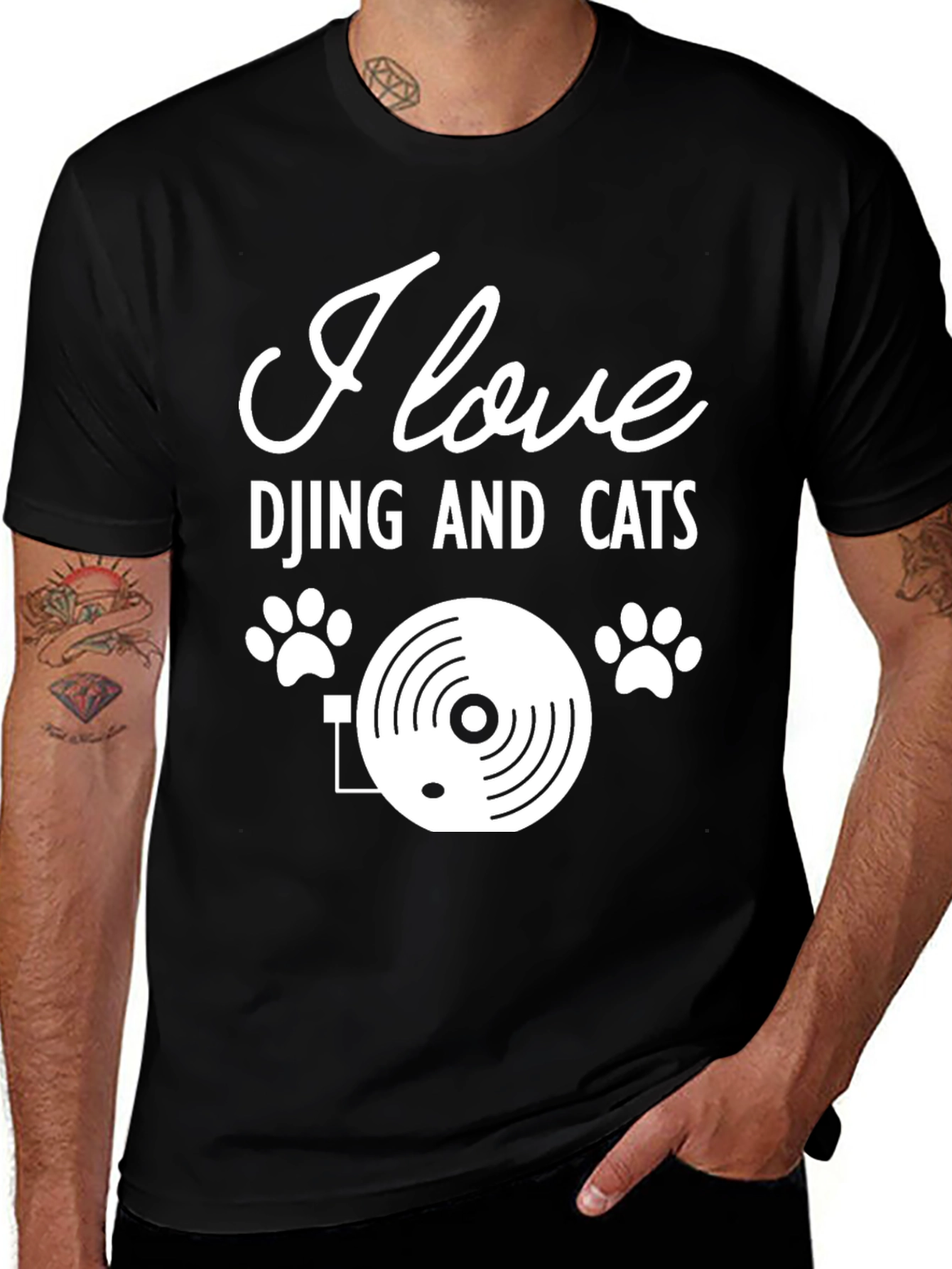 Variant 14 of I Love DJing and Cats Graphic T-Shirt