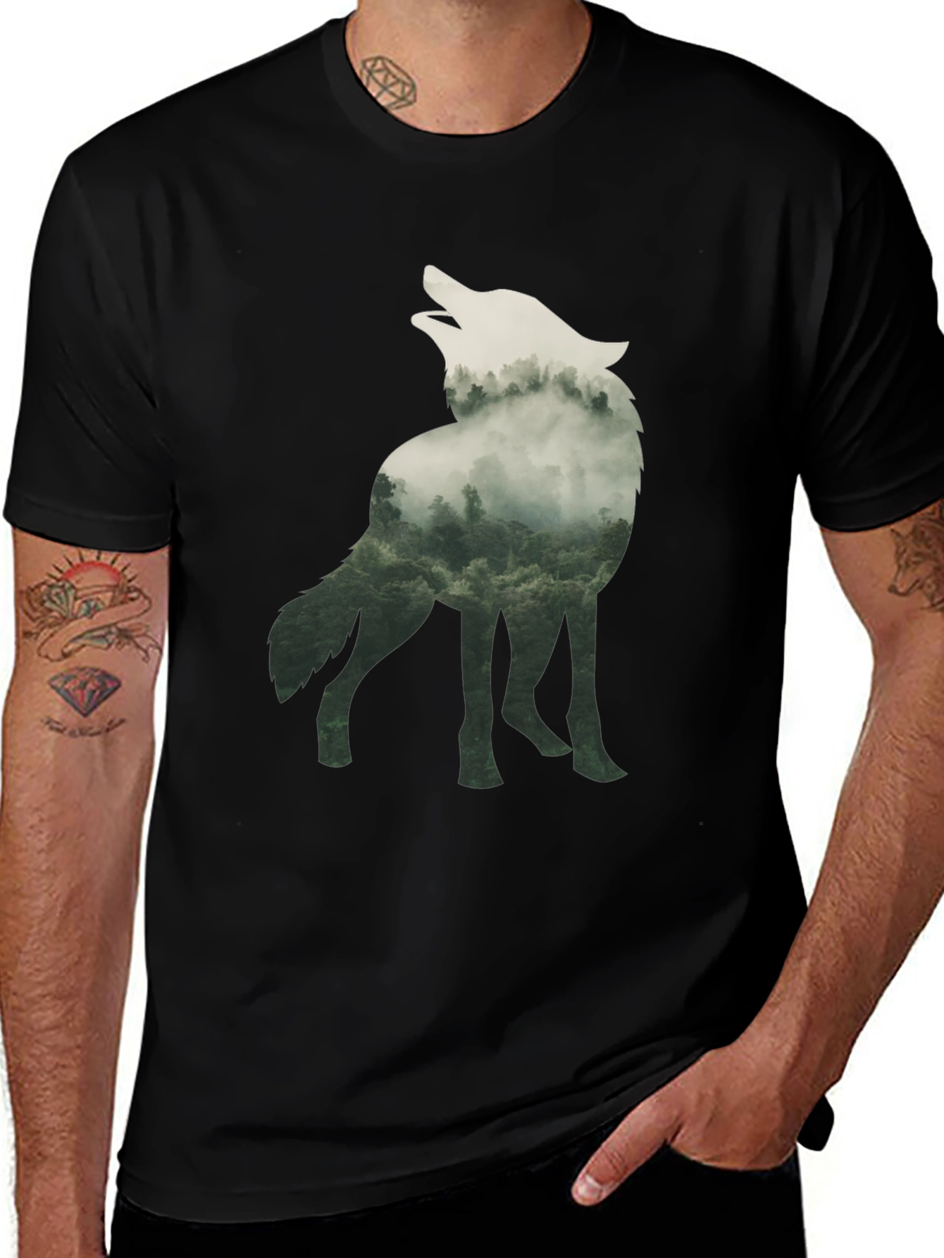 Variant 18 of Wolf Silhouette Graphic Tee - Black