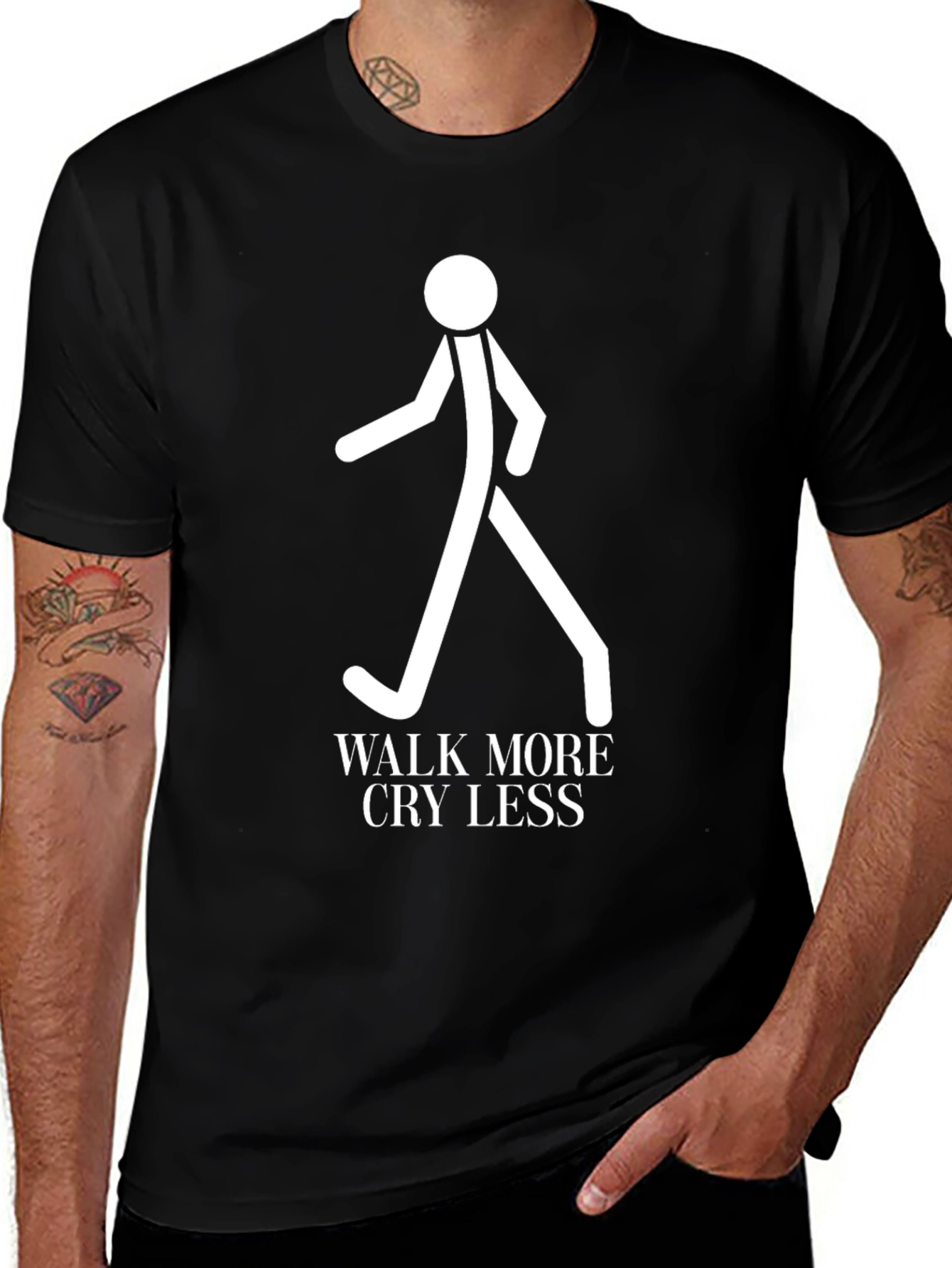 Black Walk More Cry Less Graphic Tee - Black Cotton Casual T-Shirt main image