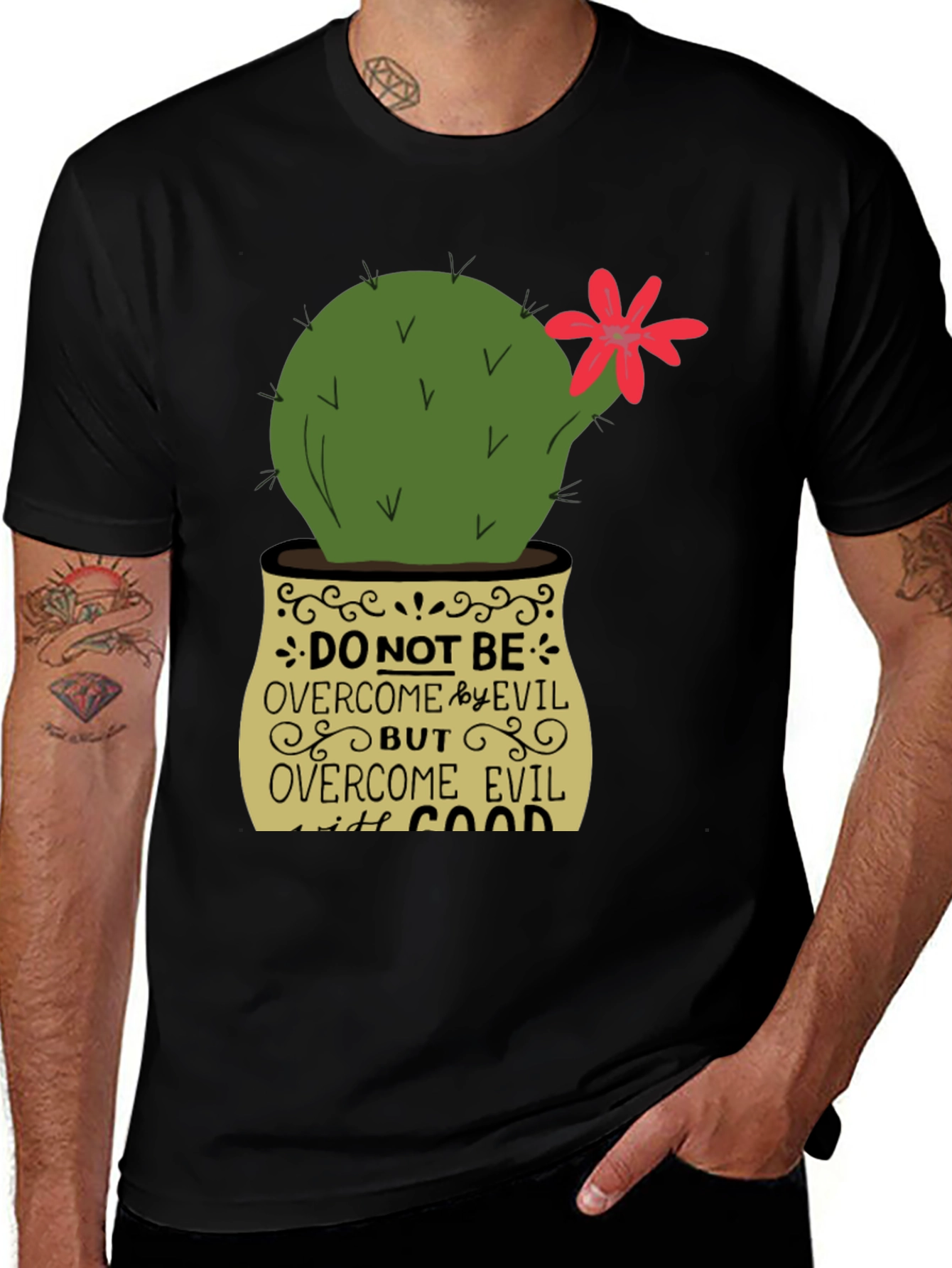 Variant 27 of Cactus Graphic T-Shirt - Overcome Evil With Good