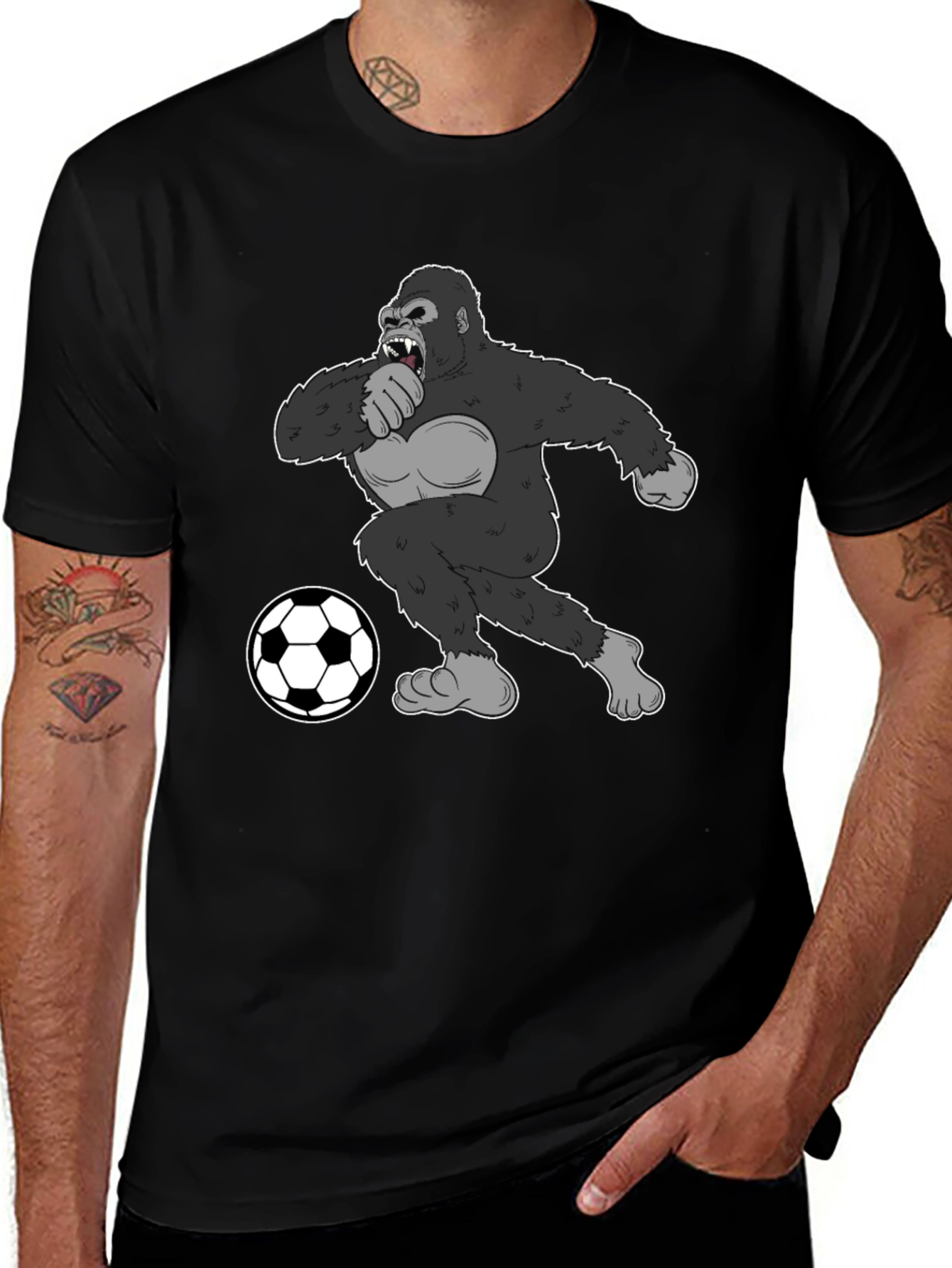 Variant 16 of Gorilla Soccer Fan T-Shirt - Black Graphic Tee