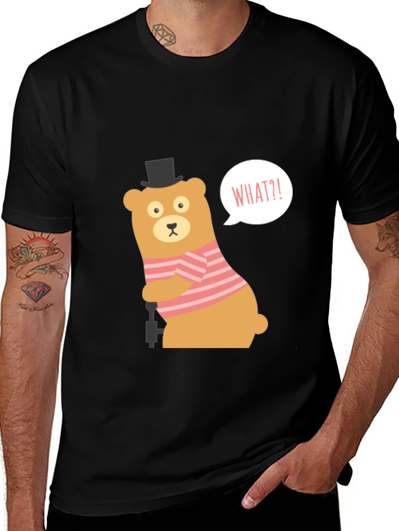 Variant 22 of Funny Bear What?! Graphic Tee - Black