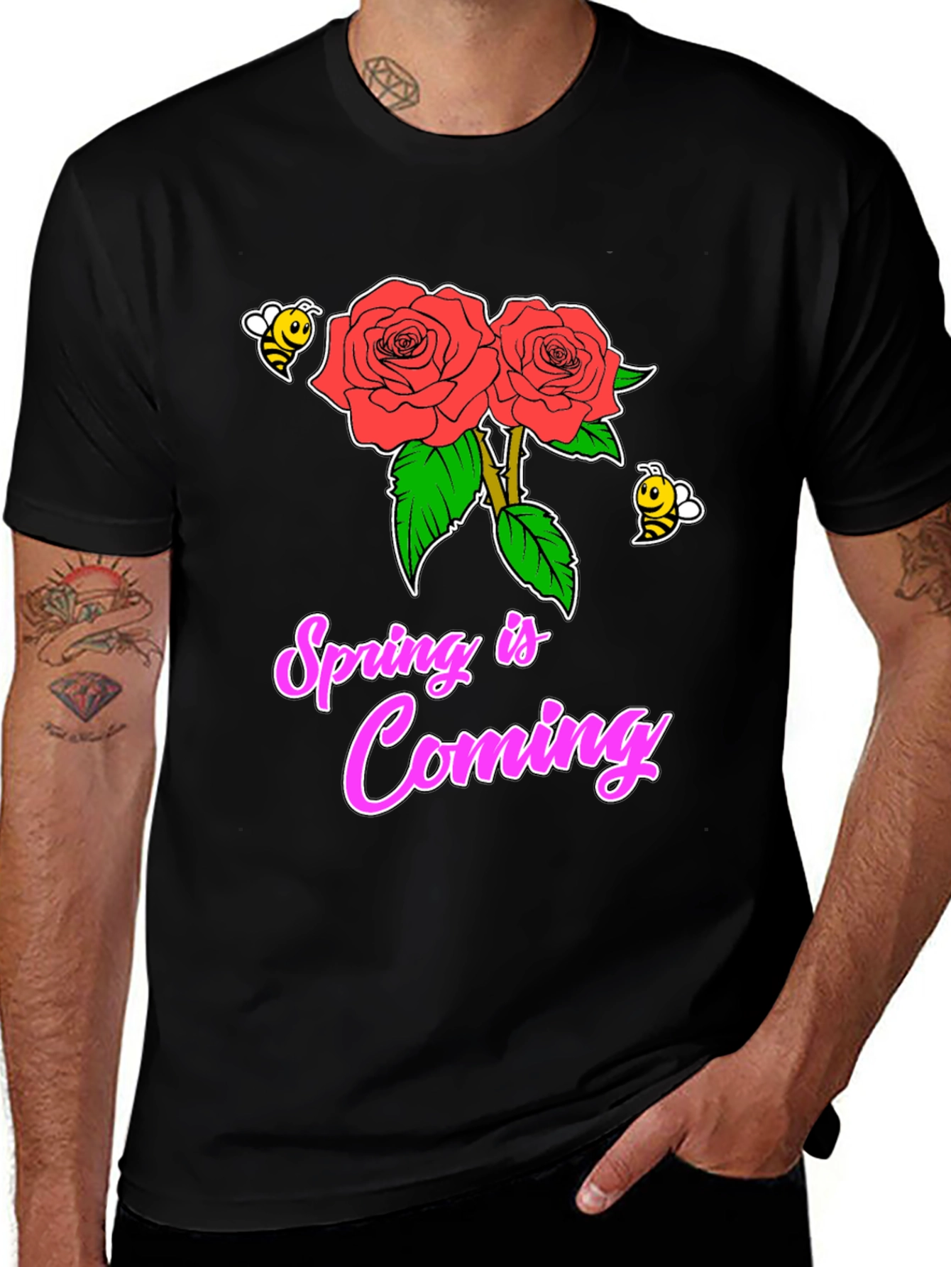 Variant 18 of Spring Is Coming T-Shirt with Roses & Bees