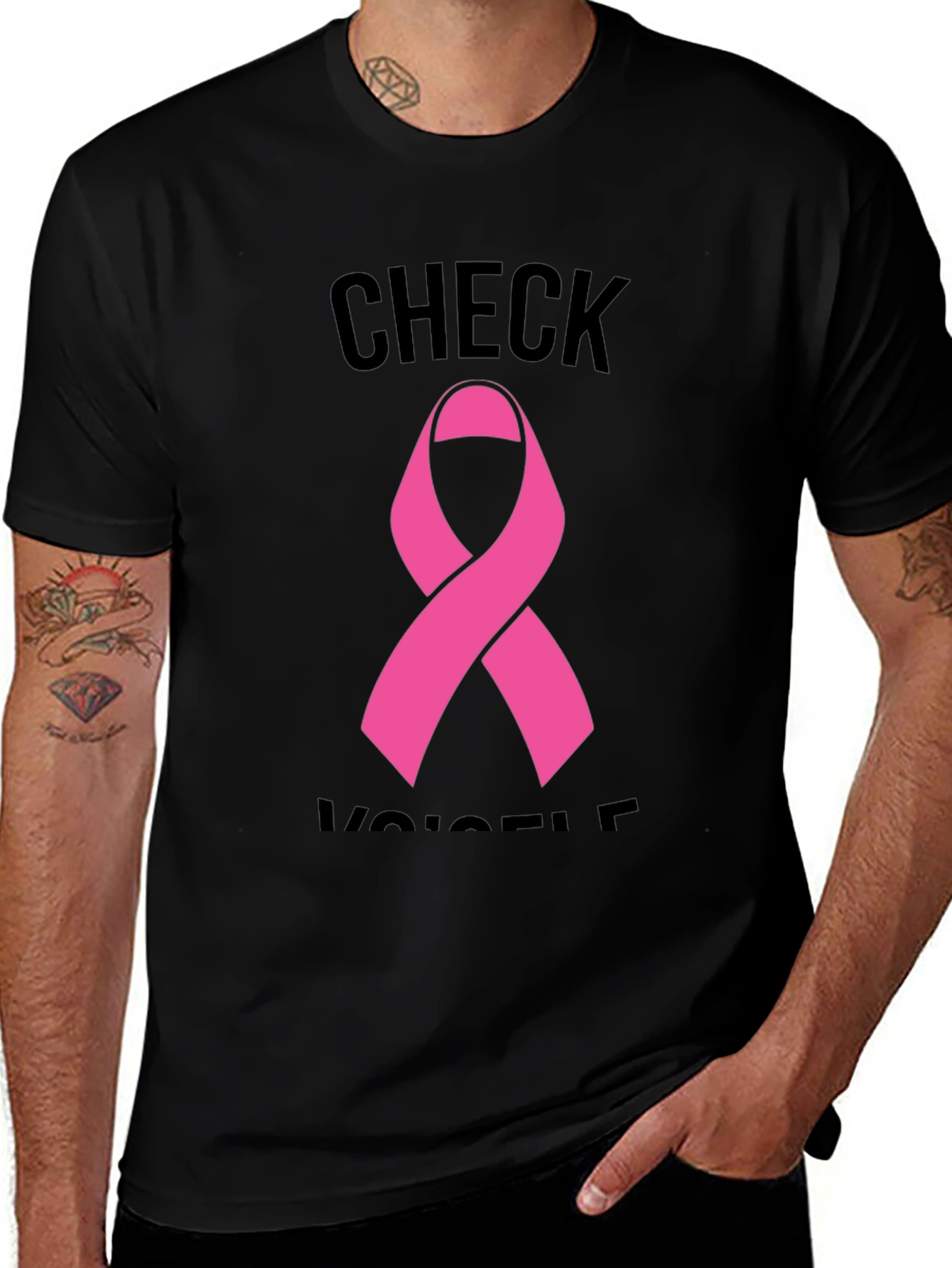 Variant 18 of Check Yourself T-Shirt - Breast Cancer Awareness