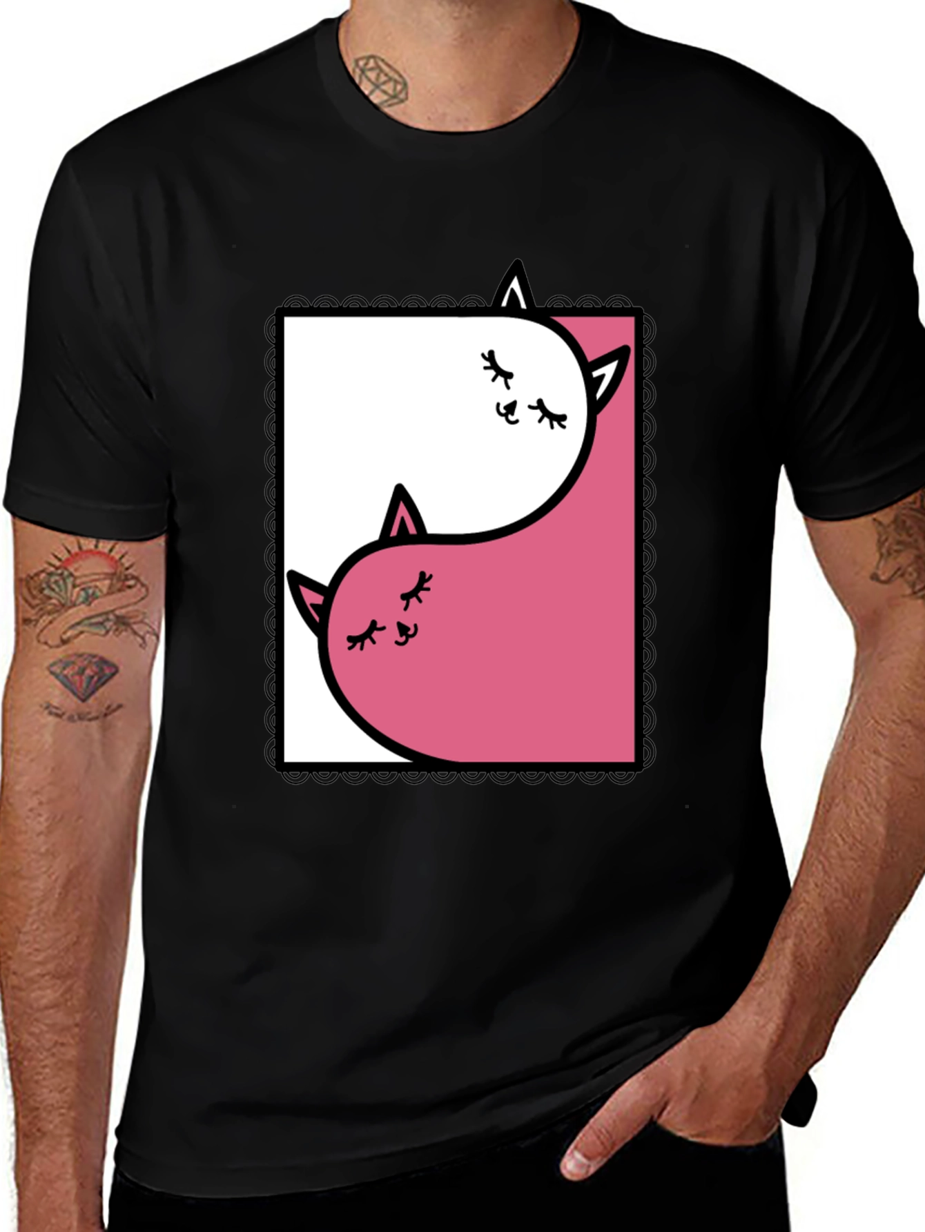 Variant 19 of Yin Yang Cats Graphic Tee - Black