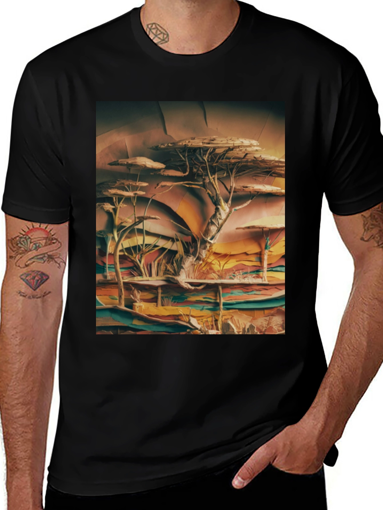 Variant 18 of Savanna Tree Graphic Tee - Unique African Landscape Design