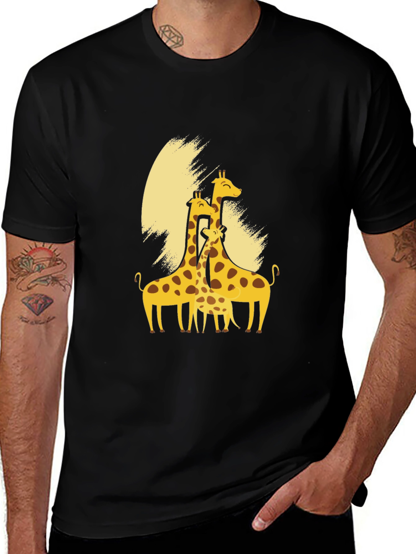 Variant 27 of Giraffe Family Black T-Shirt