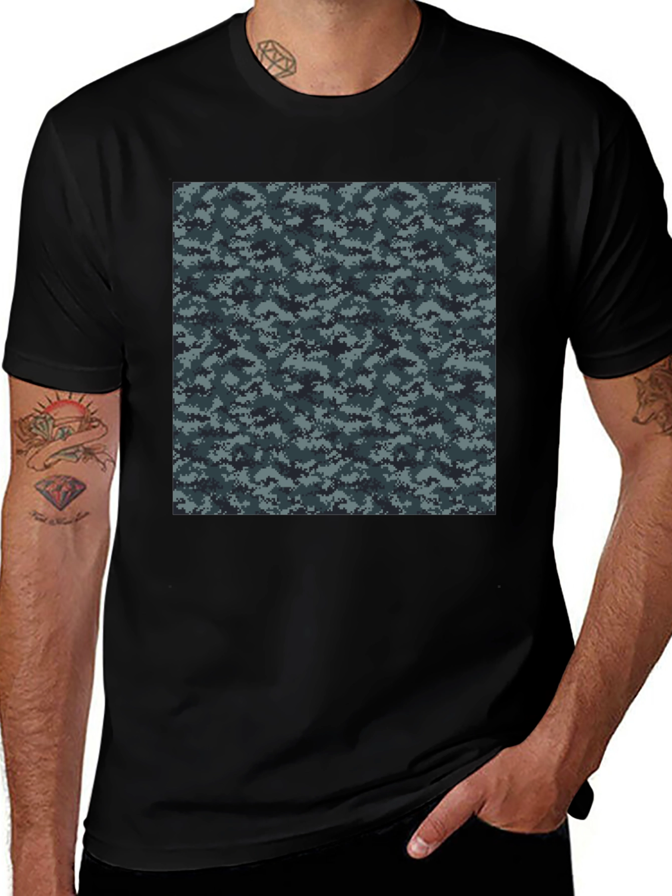 Variant 18 of Camouflage Pattern Black T-Shirt