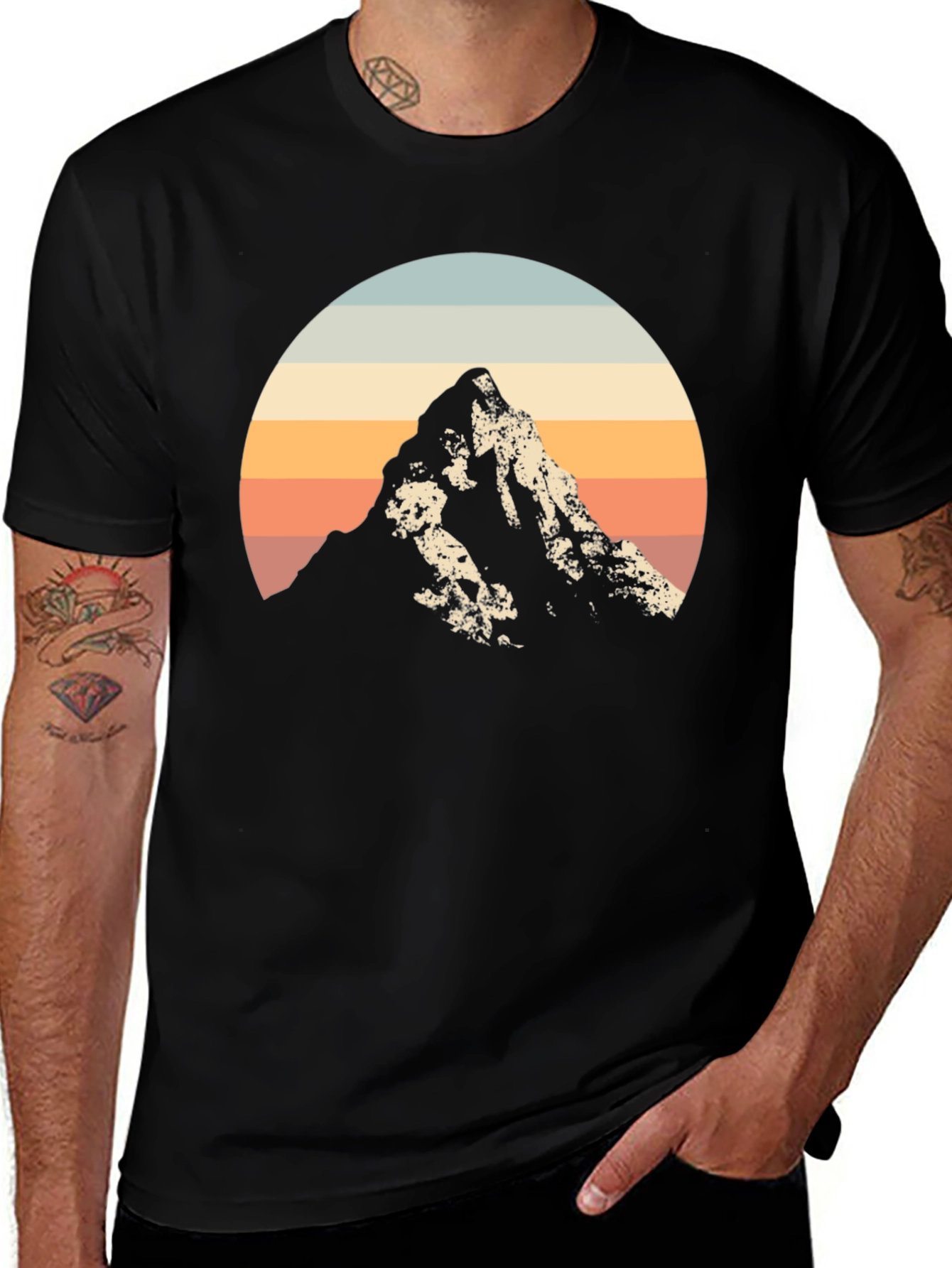 Vintage Mountain Peak Graphic Tee - Black