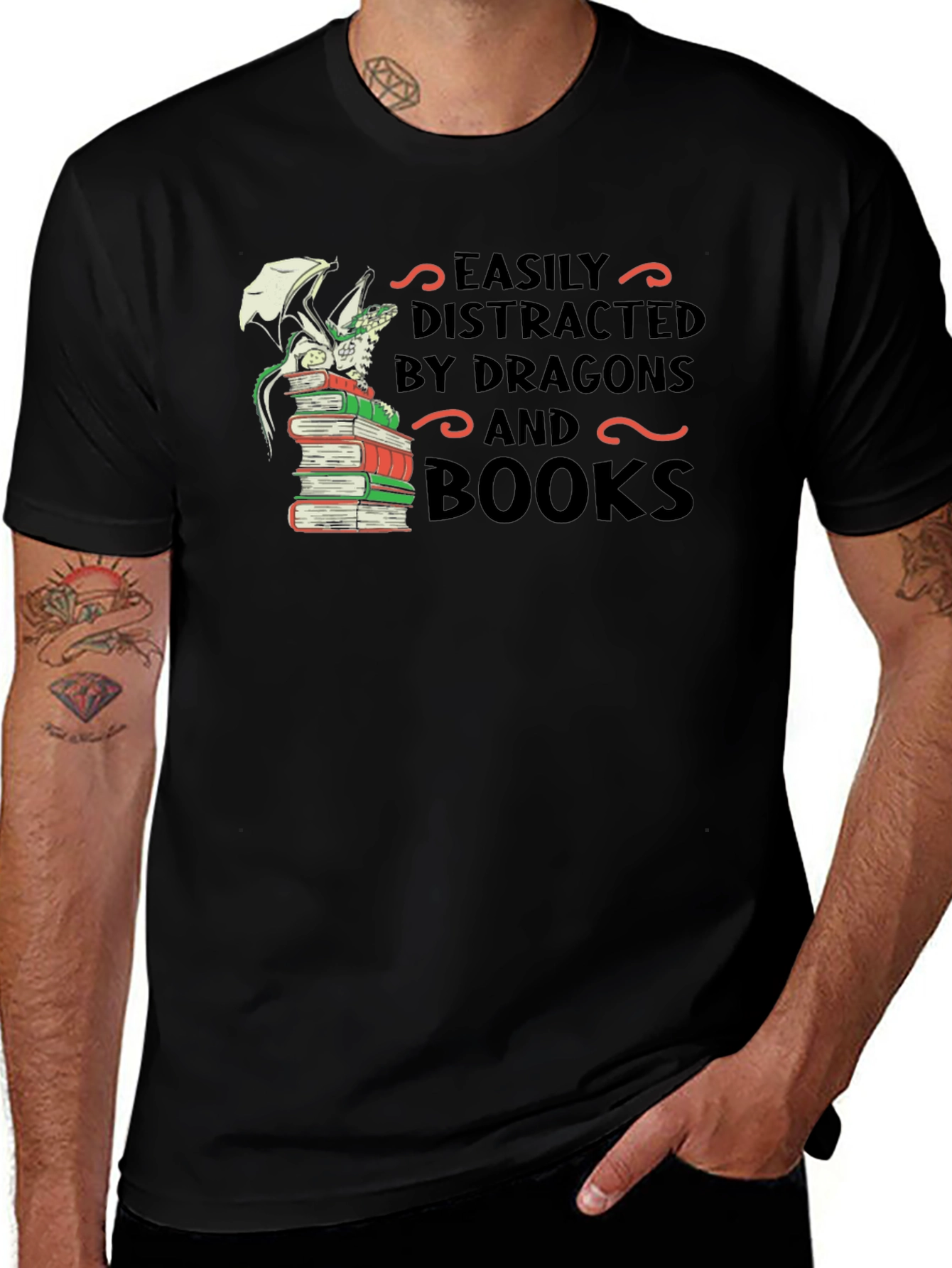 Variant 4 of Dragon and Books T-Shirt