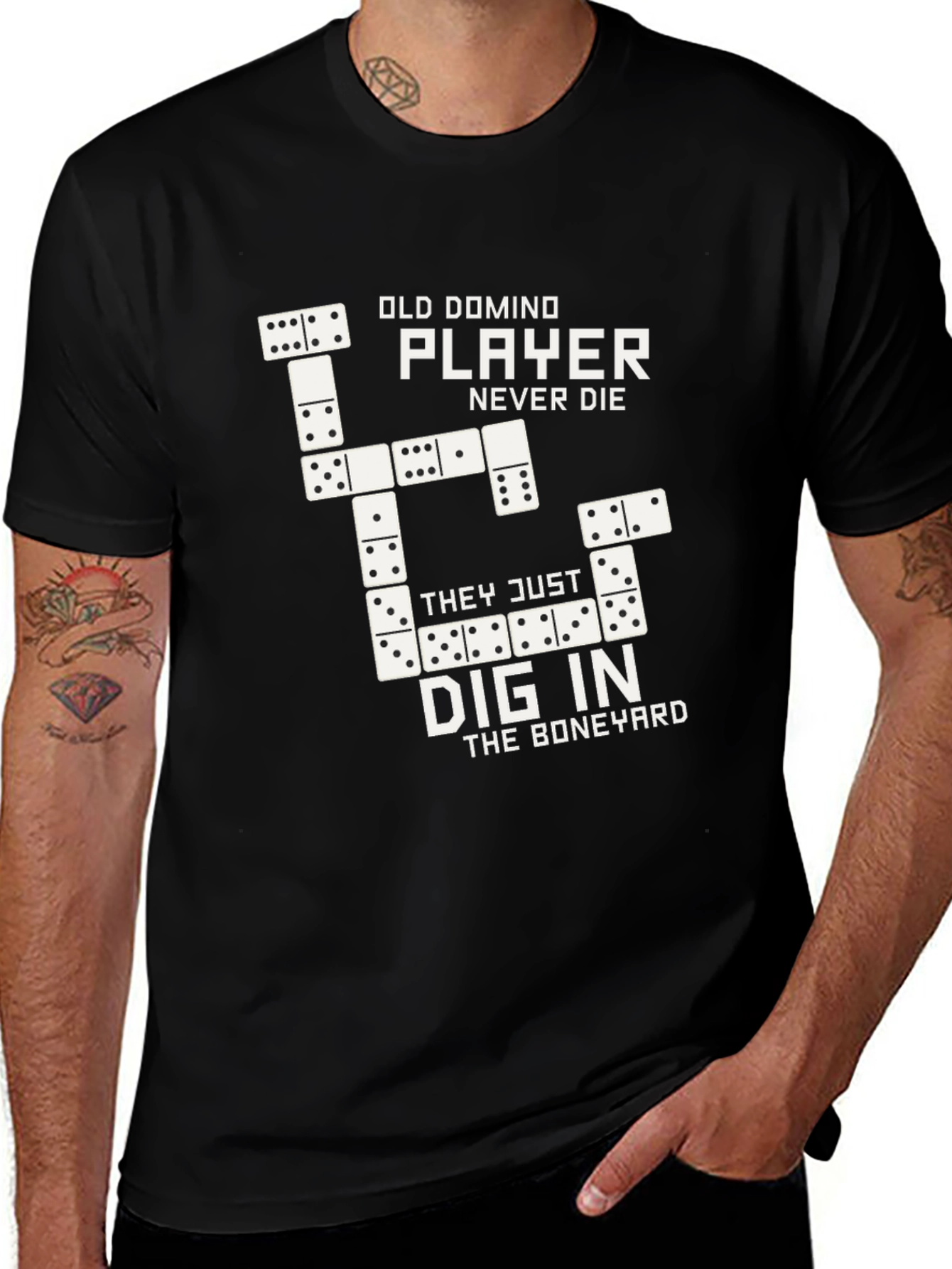 Variant 9 of Old Domino Player Graphic Tee - Never Die, Dig In