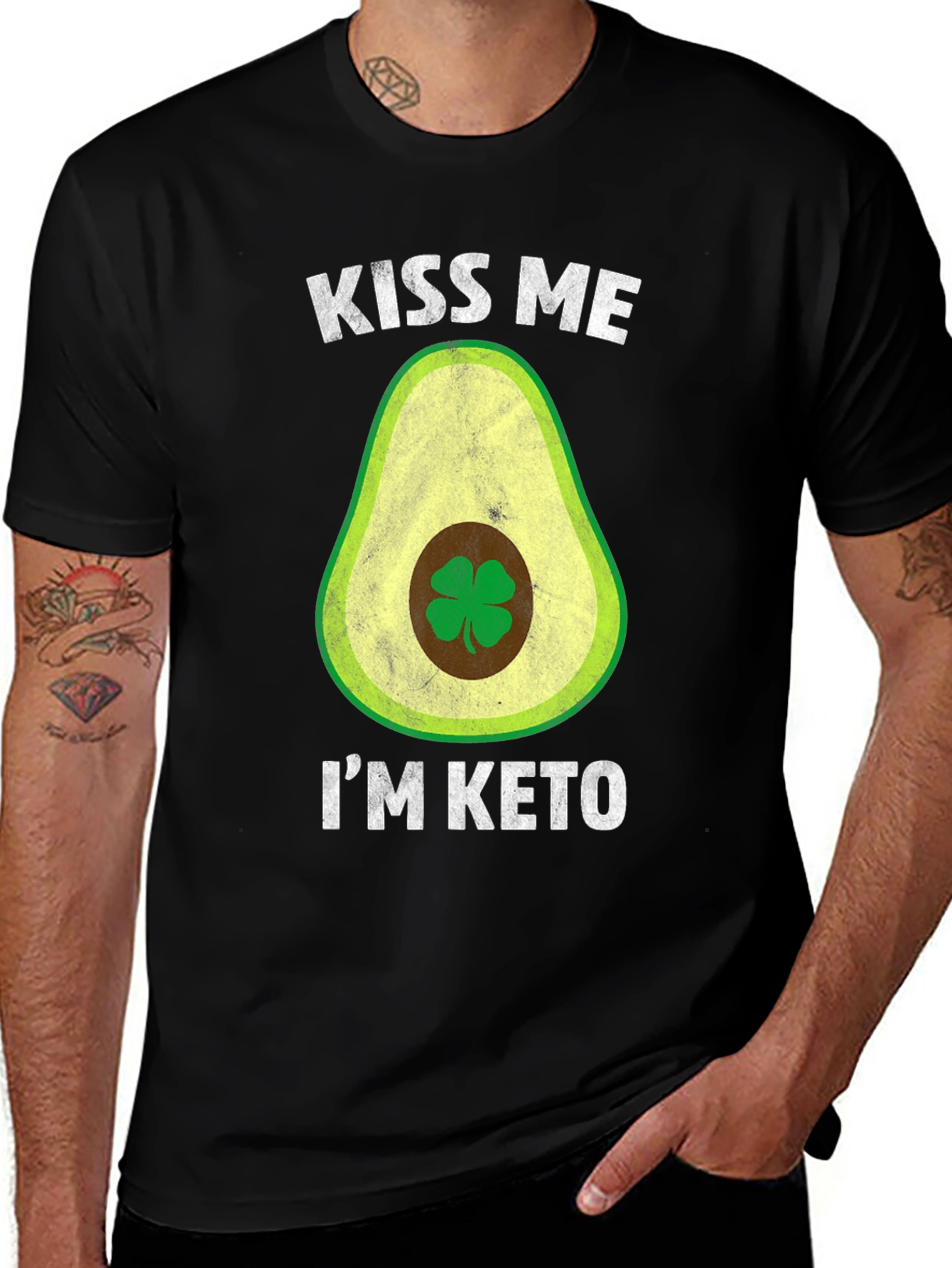 Kiss Me I'm Keto T-Shirt - Avocado Clover Design