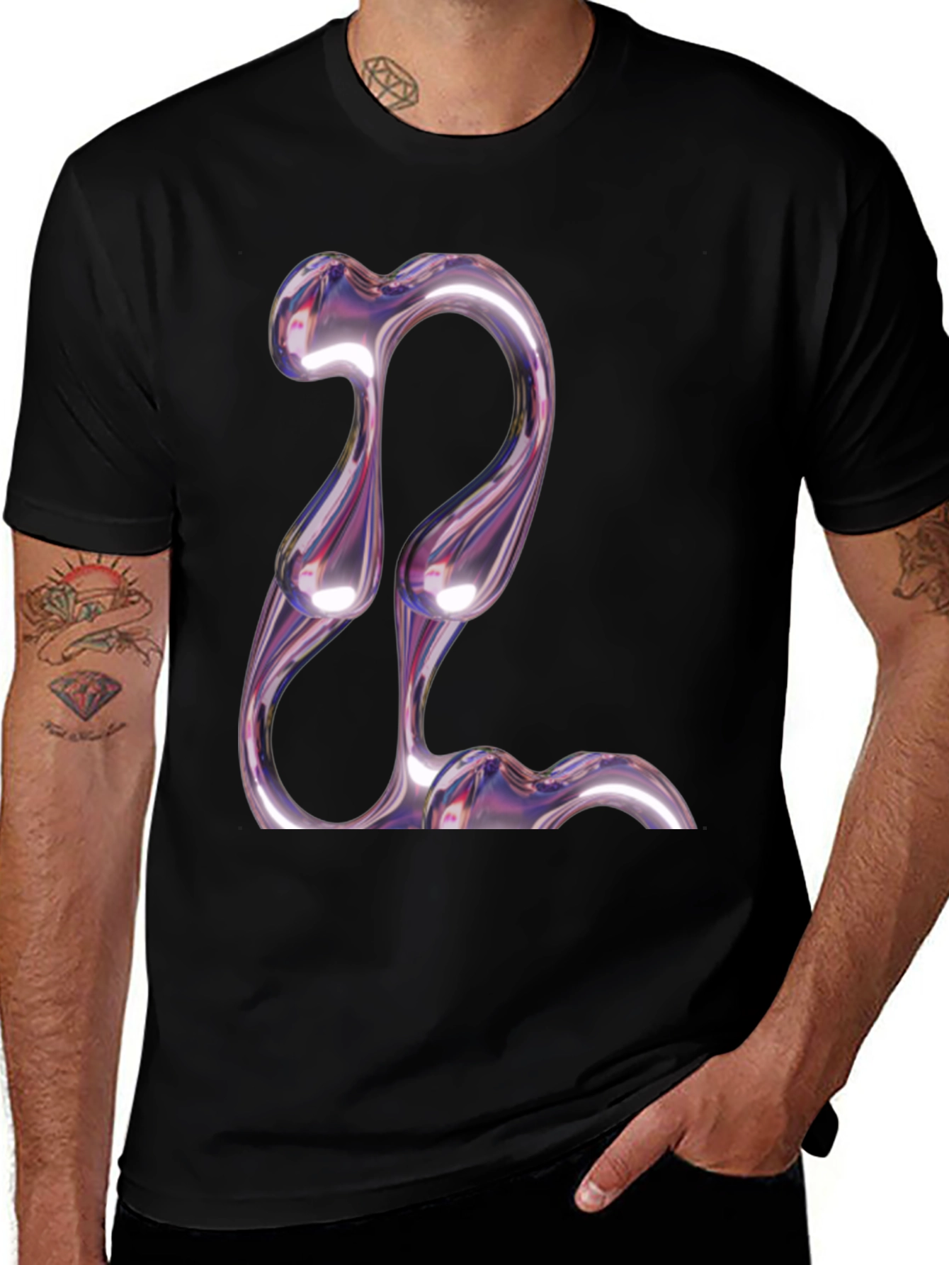 Black Abstract Chrome Graphic Tee - Modern Style main image