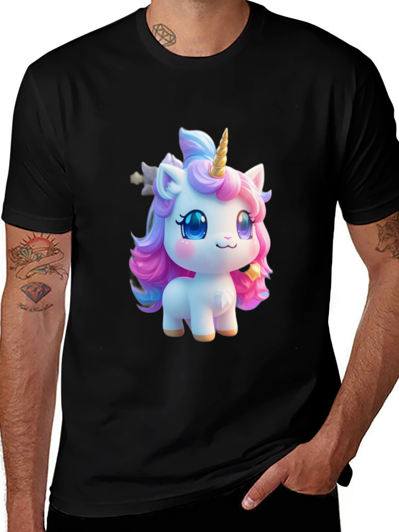 Variant 12 of Cute Unicorn Graphic Print Black T-Shirt