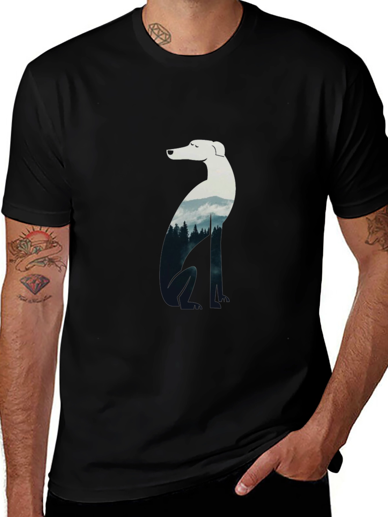 Variant 18 of Dog Silhouette Forest T-Shirt
