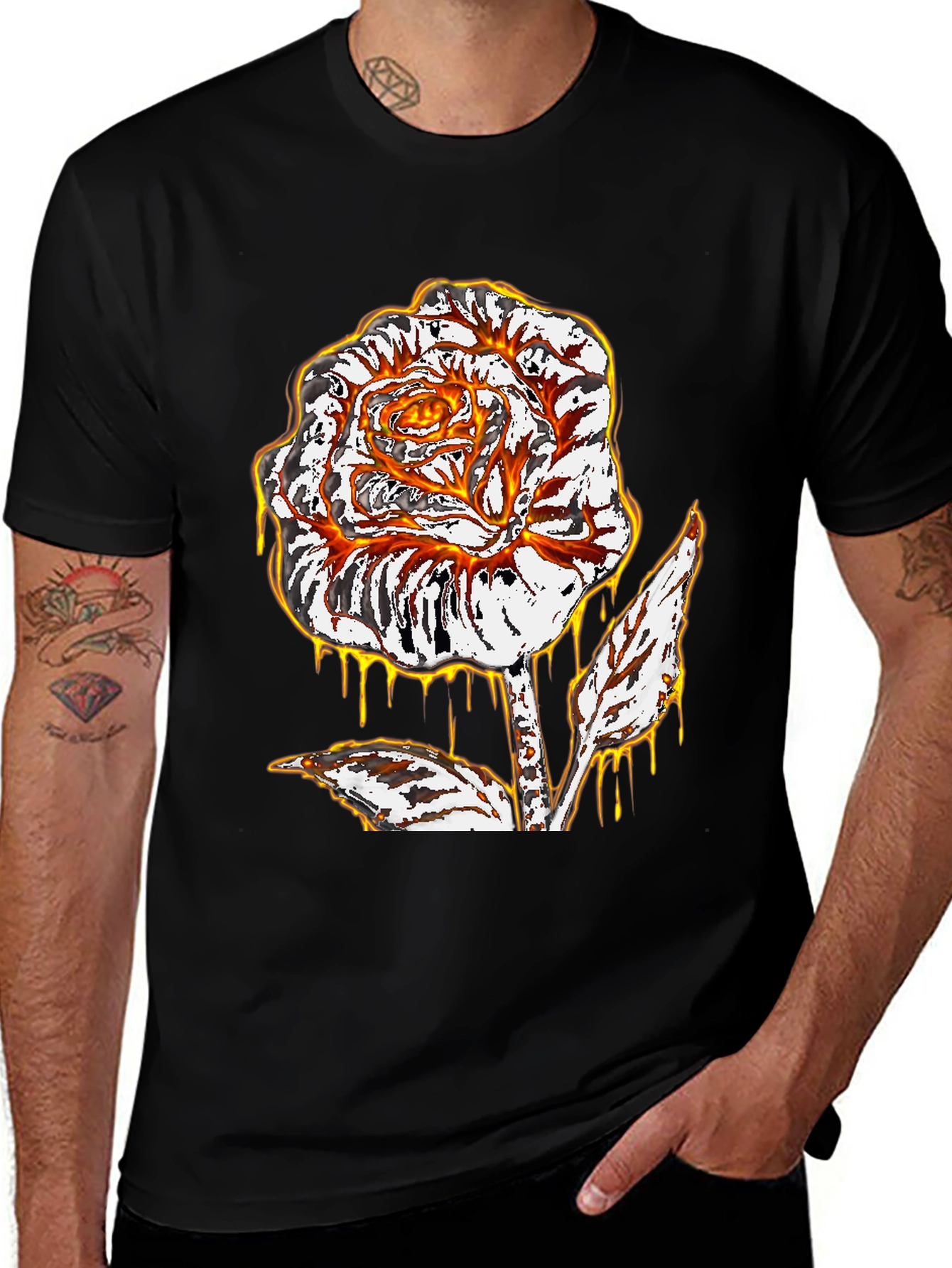 Variant 10 of Fiery Rose Graphic Tee - Men's Black T-Shirt