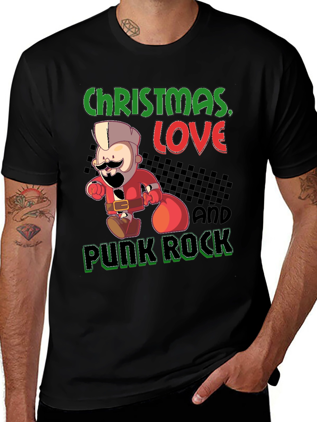 Christmas Love & Punk Rock Black Graphic Tee