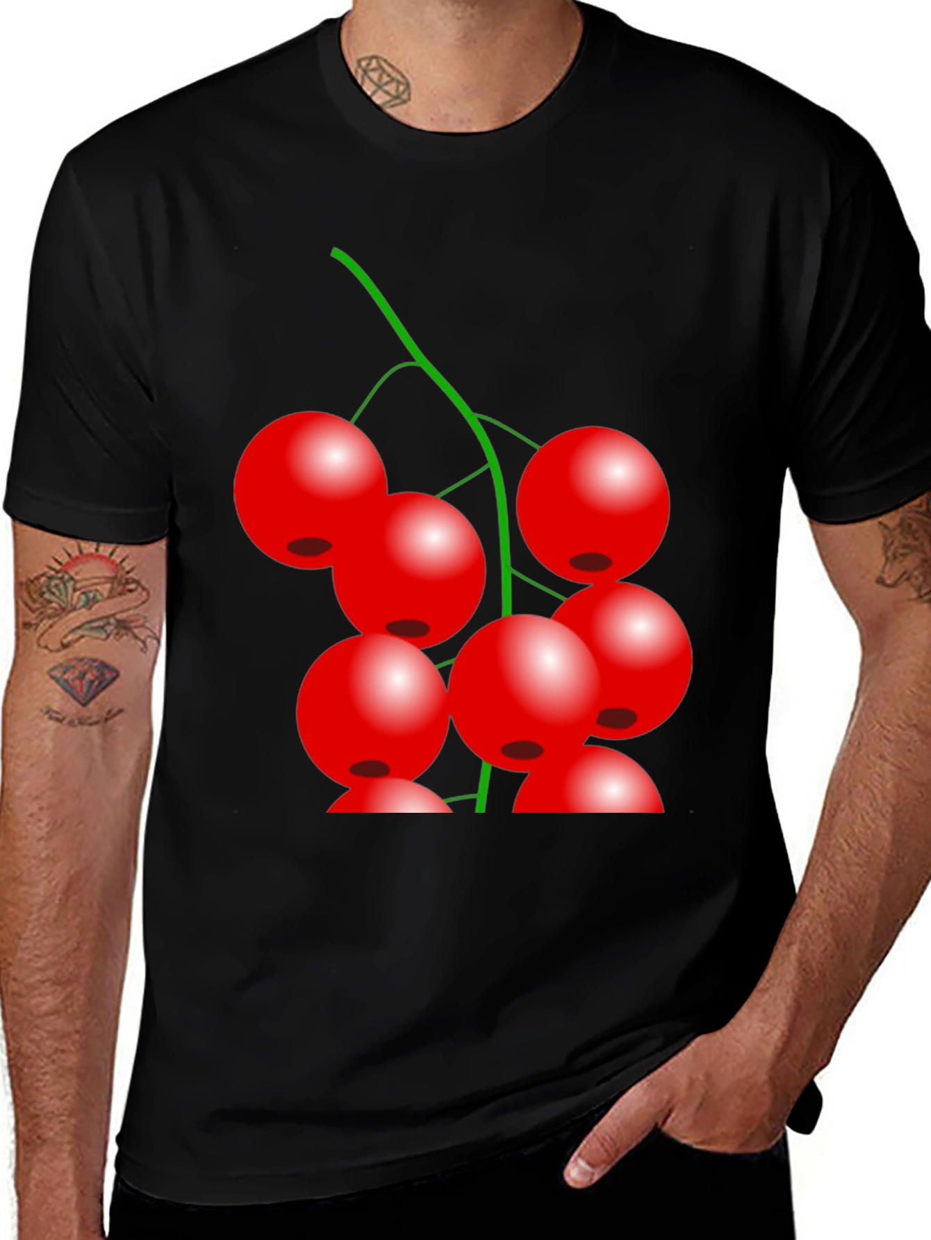 Variant 10 of Red Berry Graphic Tee - Black Unisex T-Shirt