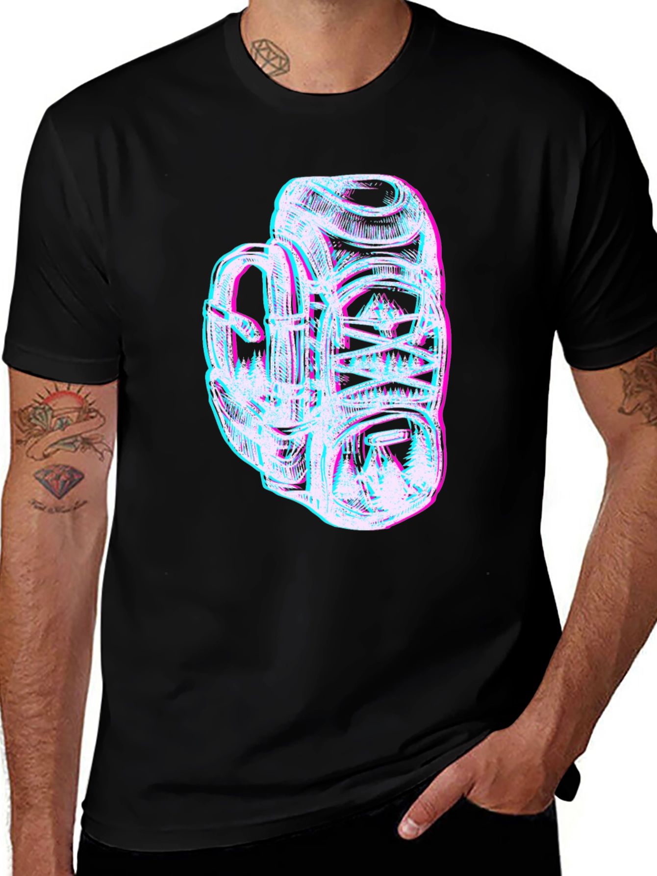 Variant 23 of Glitch Backpack Graphic Tee - Casual Black T-Shirt