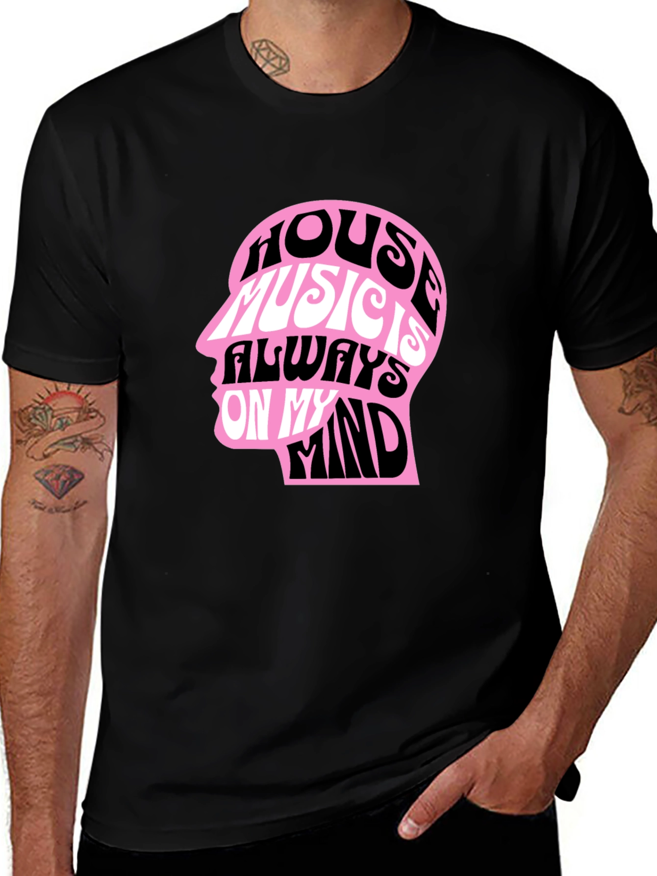 Variant 15 of House Music Head Graphic Tee - Black Cotton T-Shirt