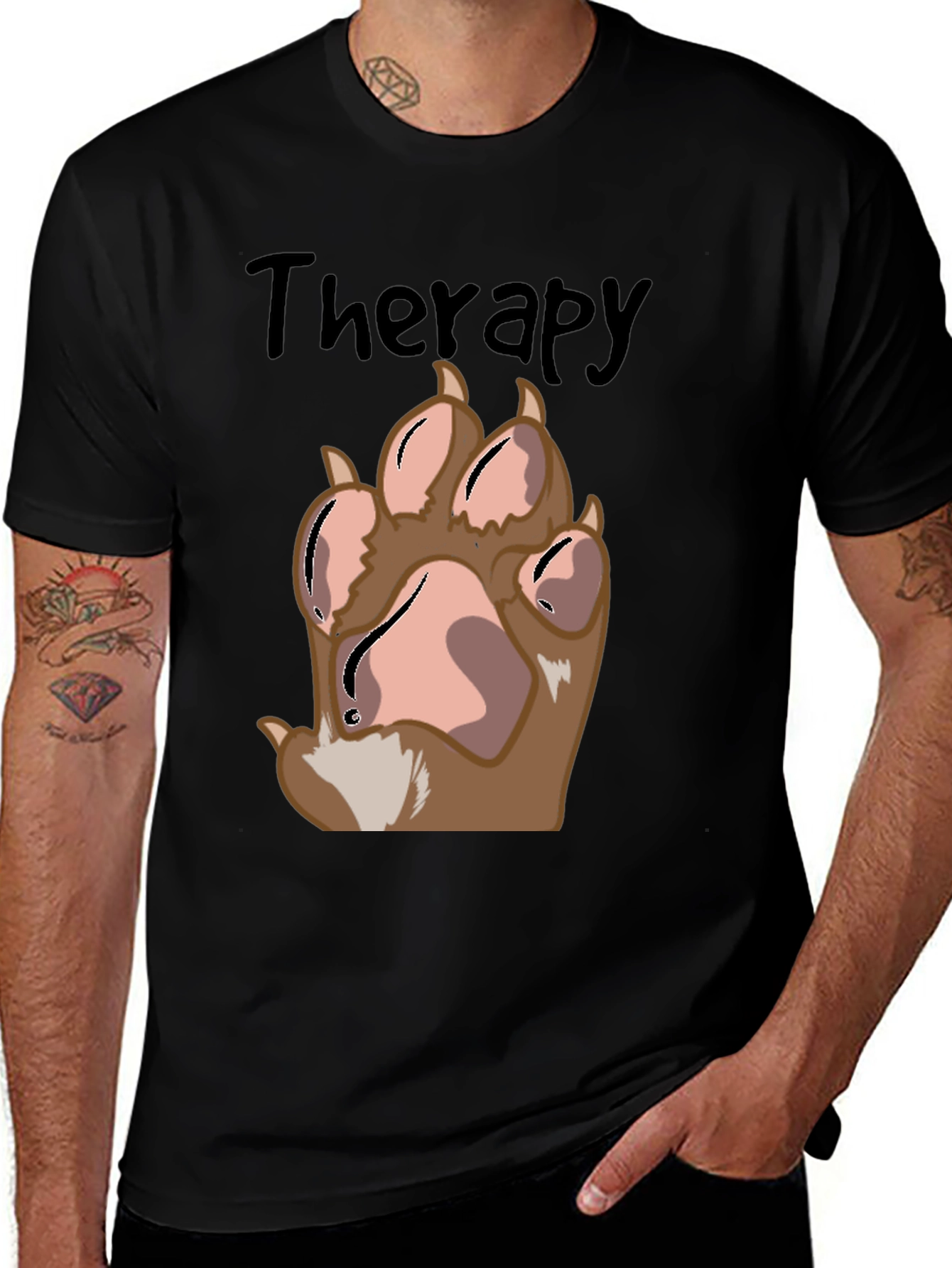 Variant 20 of Therapy Dog Paw Print Graphic Tee - Black Casual Shirt