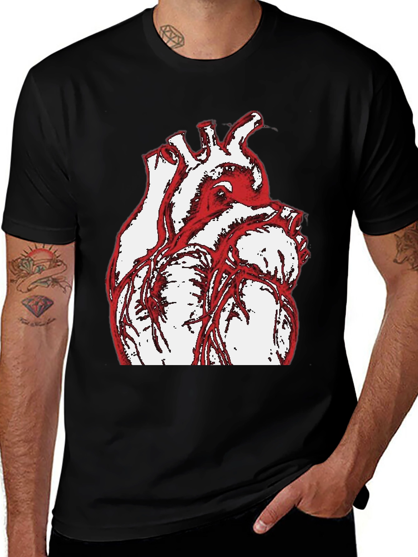 Variant 29 of Anatomical Heart Graphic Tee - Black Cotton T-Shirt