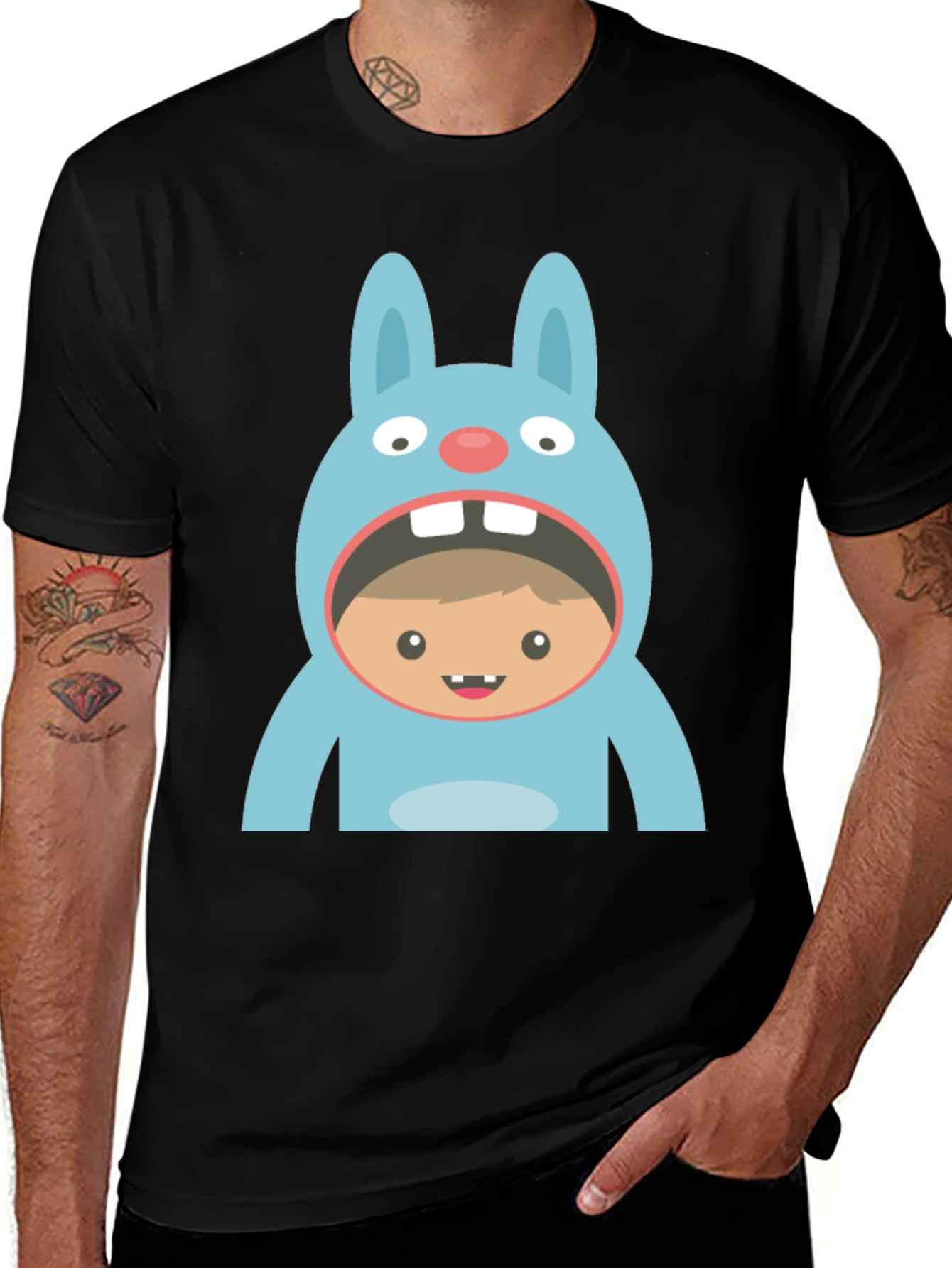Variant 30 of Funny Bunny Suit T-Shirt - Black Cotton Tee