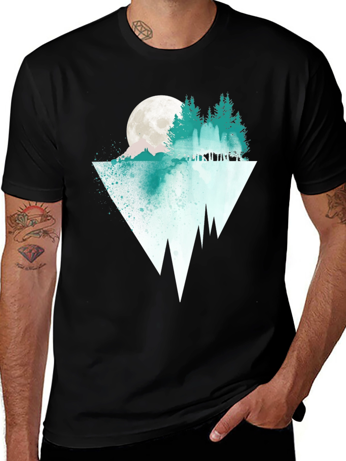 Variant 22 of Nature Graphic Tee: Moonlit Pine Tree Reflection