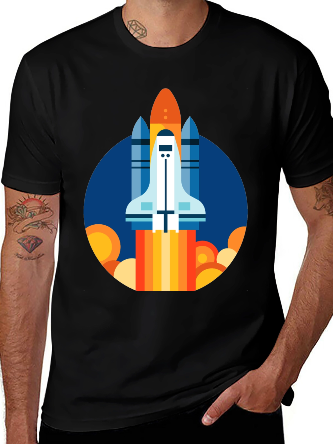 Variant 7 of Rocket Launch Graphic Tee - Black Cotton T-Shirt