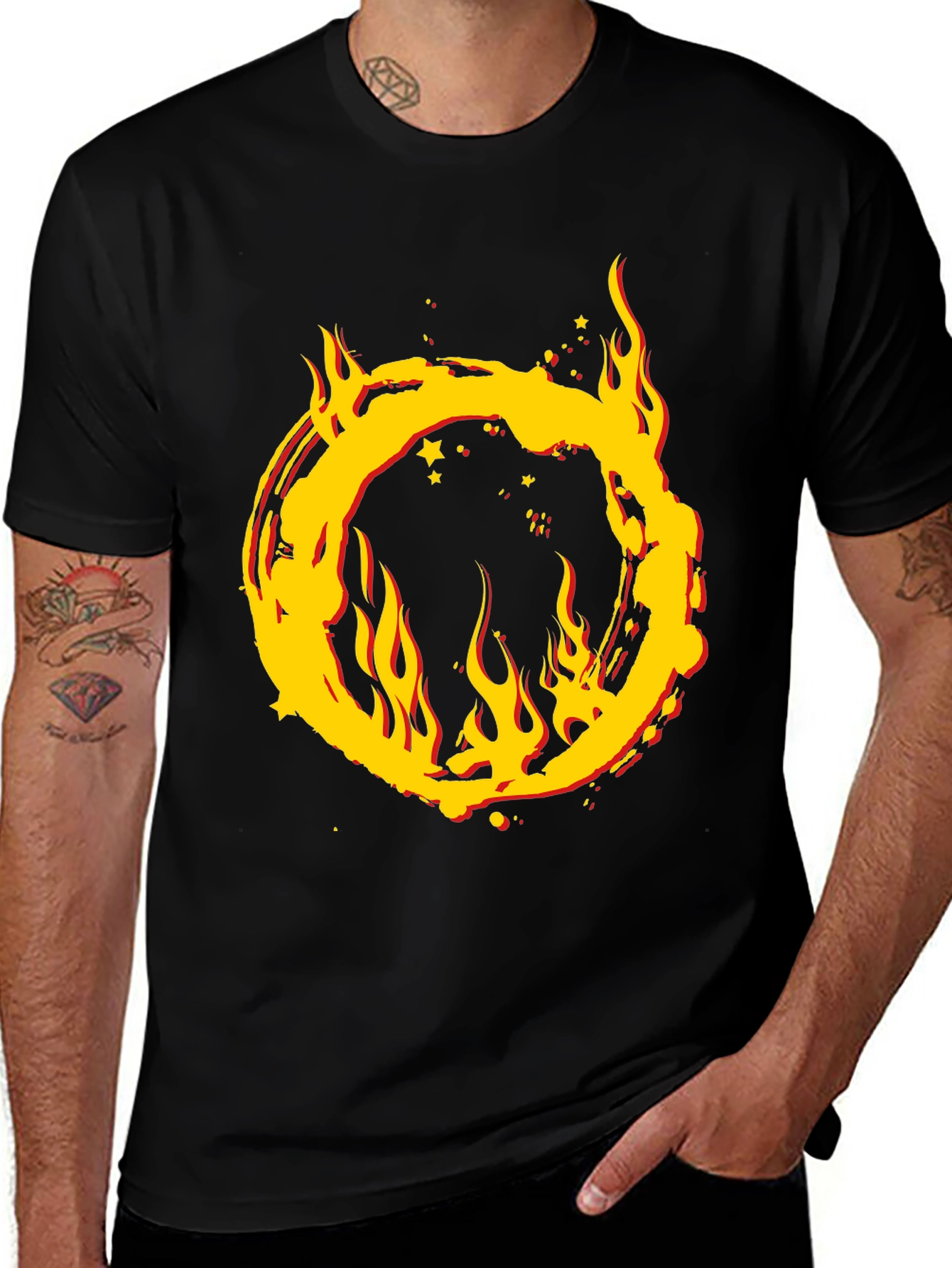 Black Fiery Ring Graphic T-Shirt - Bold Statement Tee main image