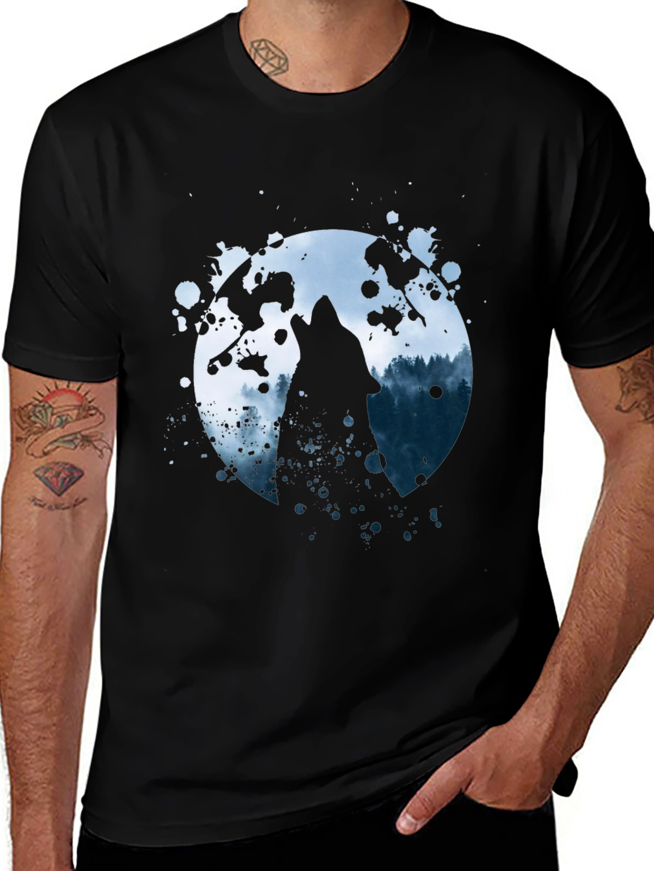 Variant 23 of Wolf Moon Graphic T-Shirt - Men's Black Tee