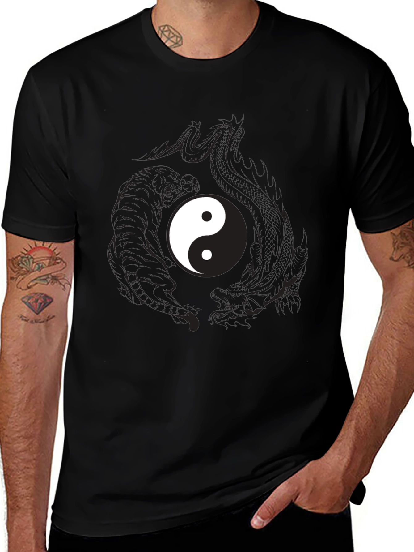Variant 11 of Yin Yang Dragon Graphic Tee - Balance & Style