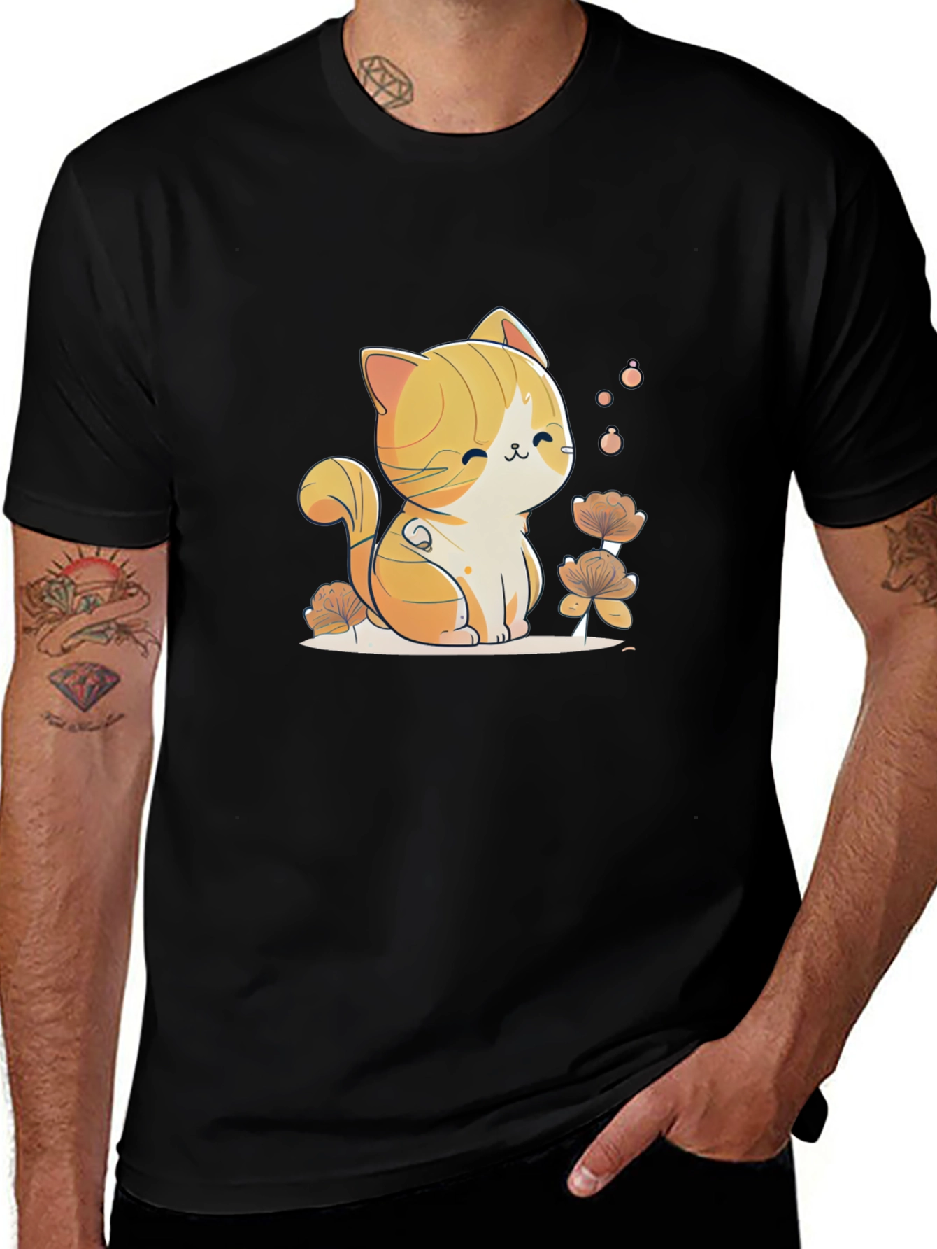 Variant 5 of Cute Cat Graphic Tee - Black Cotton Blend