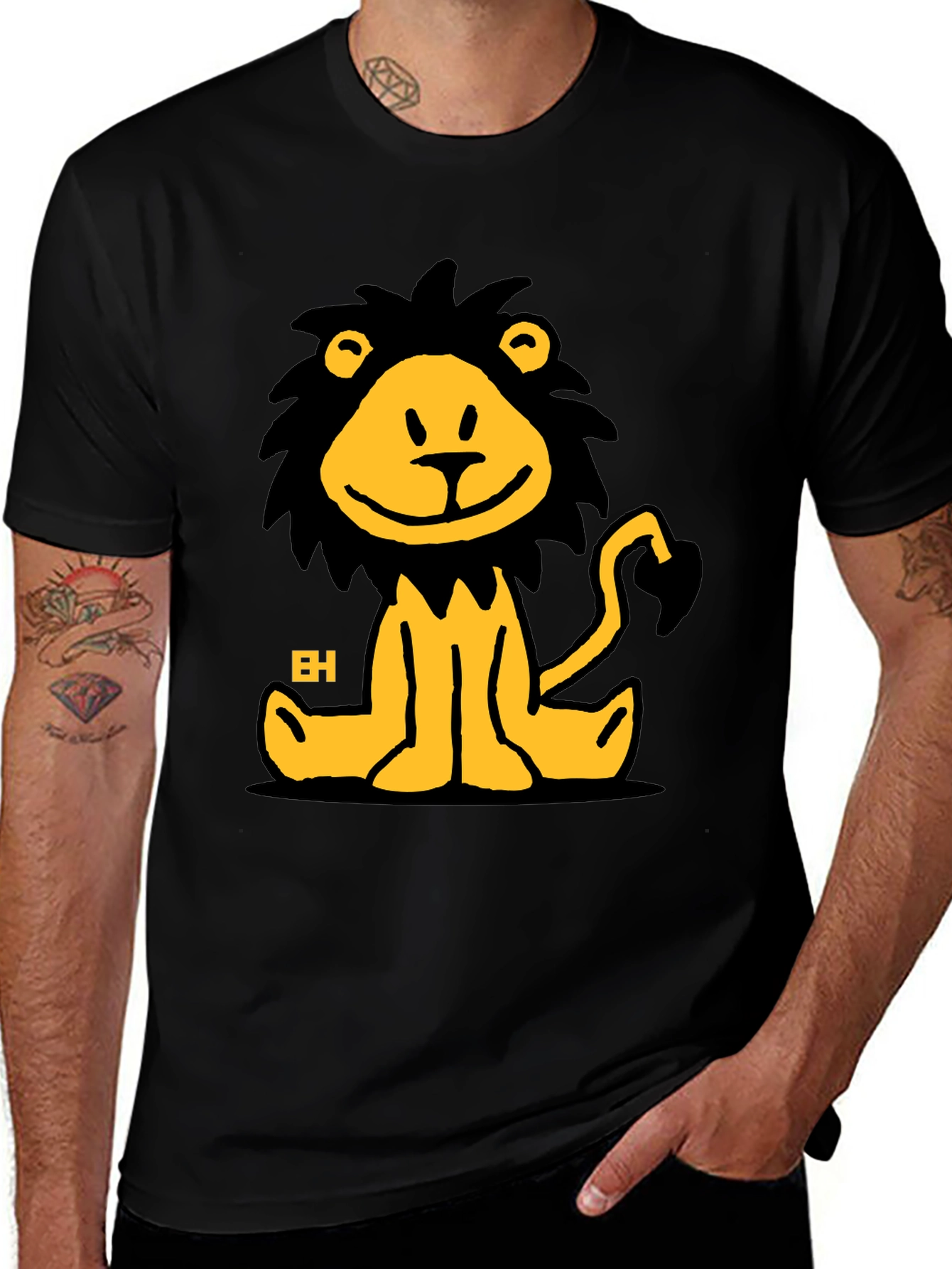 Variant 6 of Lion Cartoon Graphic Tee - Black Cotton T-Shirt